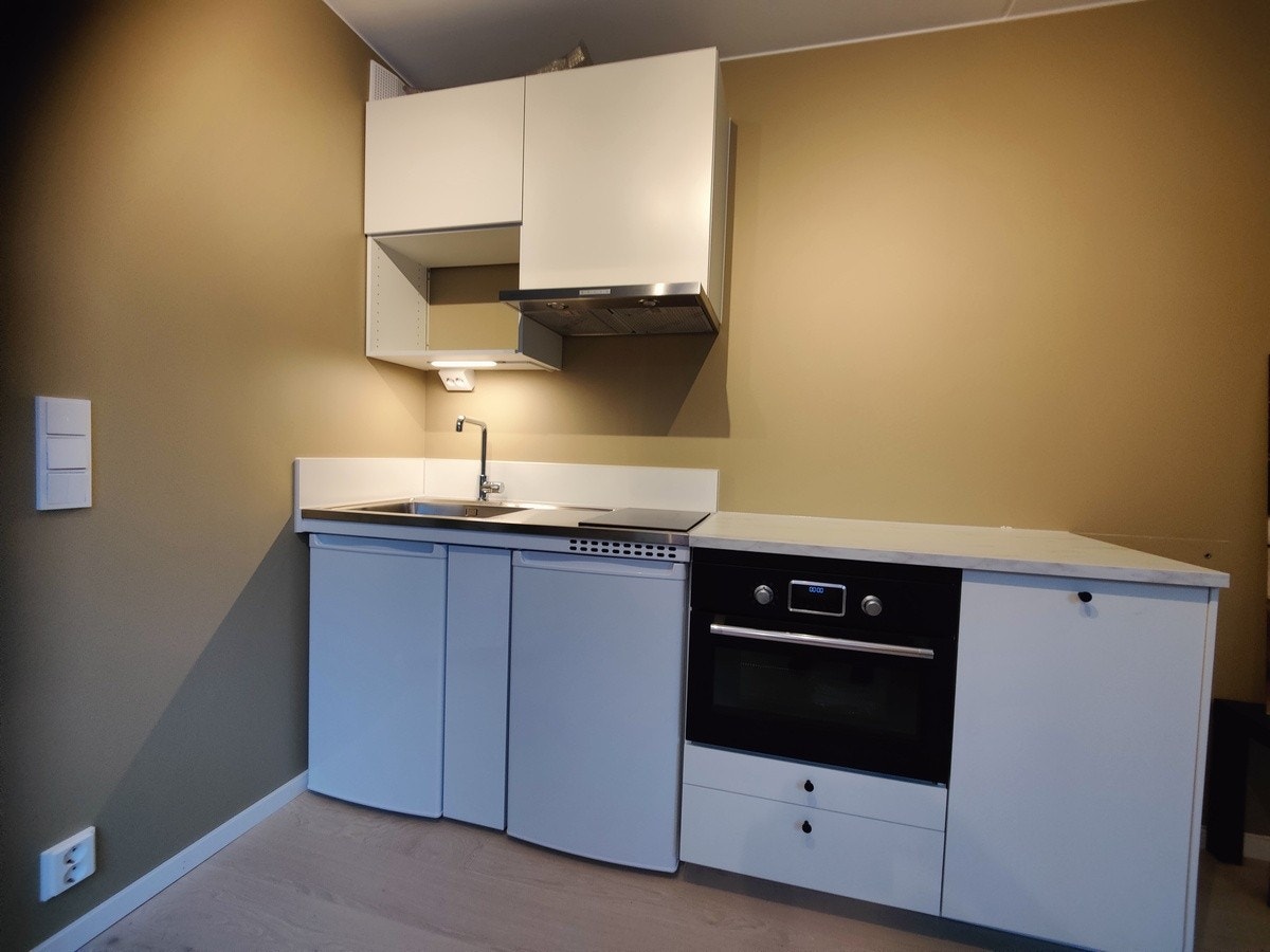 Kjøkken er godt utstyrt med stekeovn, mikro, kjøl, frys og oppvaskmaskin Galleribilde