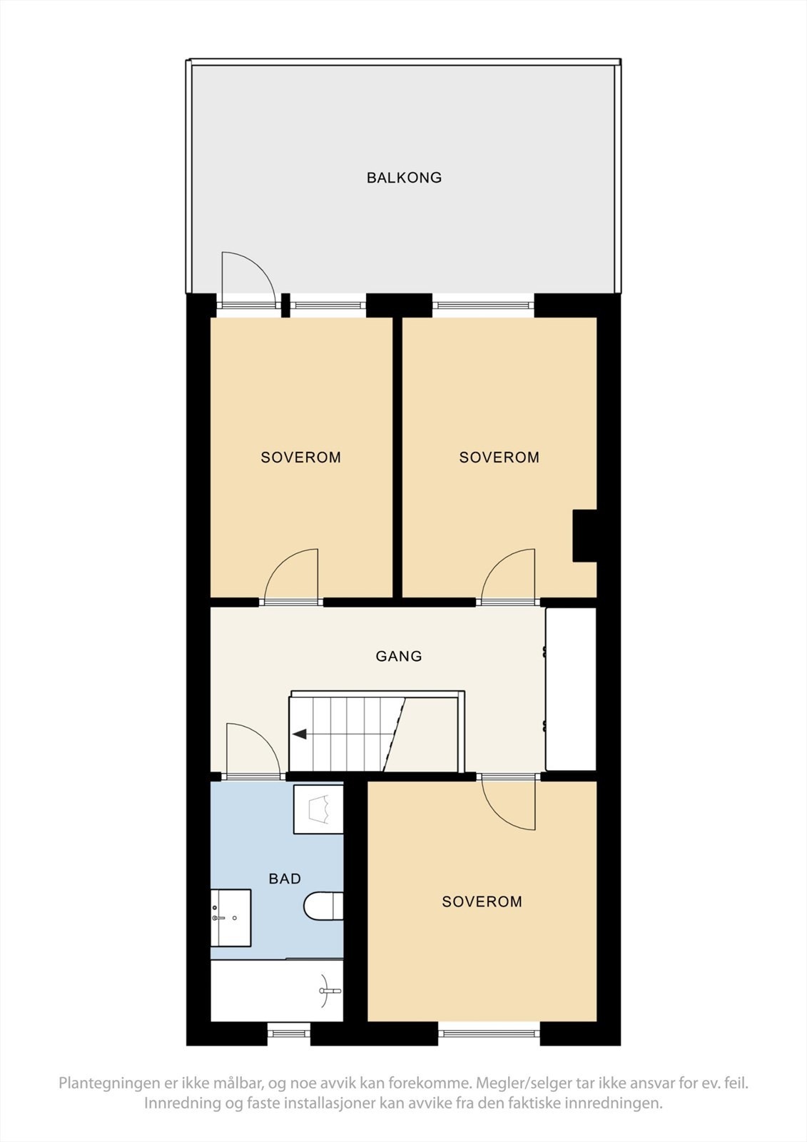 Andre etasje inneholder tre soverom og et romslig bad. Galleribilde