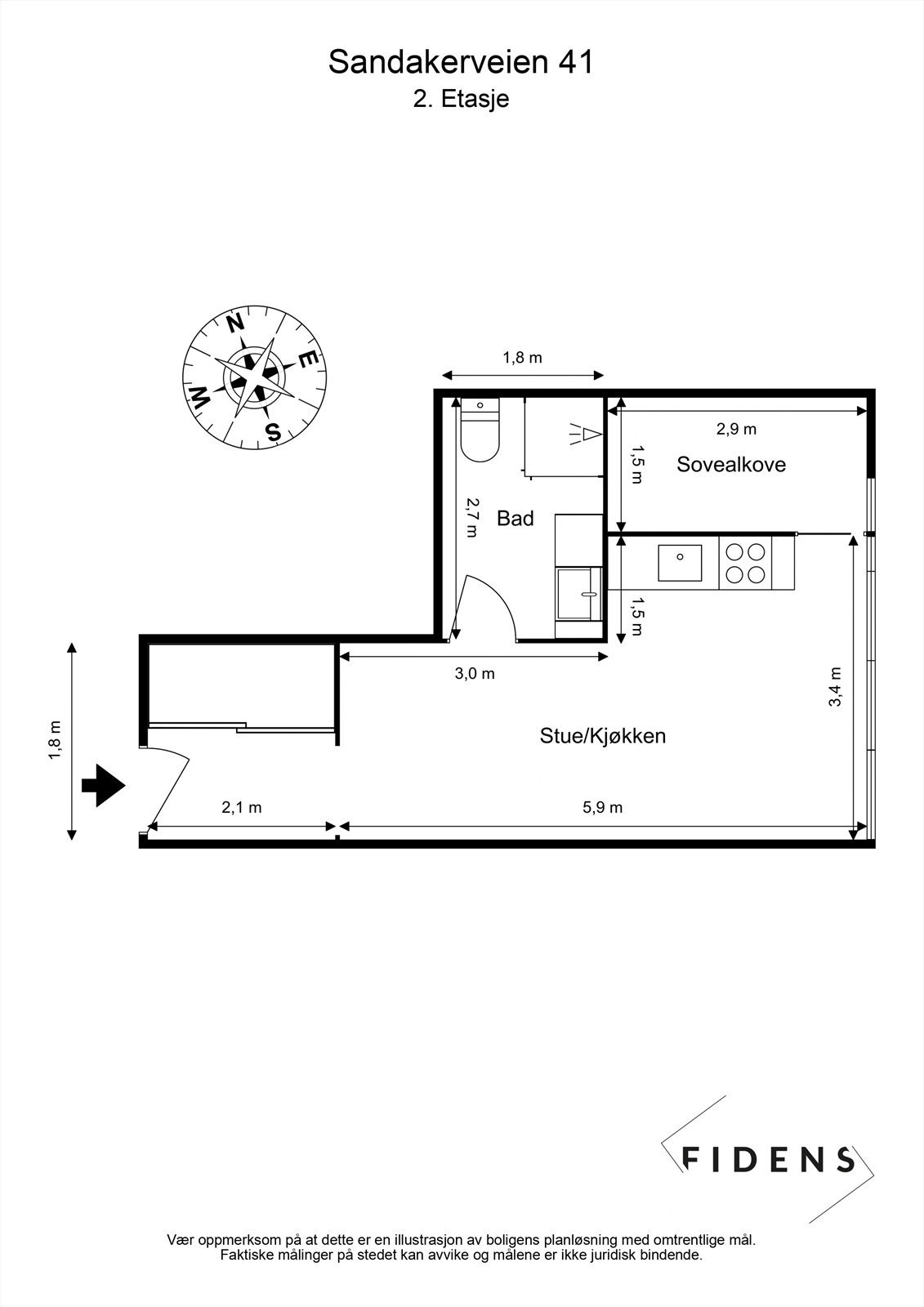 Leiligheten ligger i 2. etasje og har en god planløsning med smarte løsninger for oppbevaring. Galleribilde
