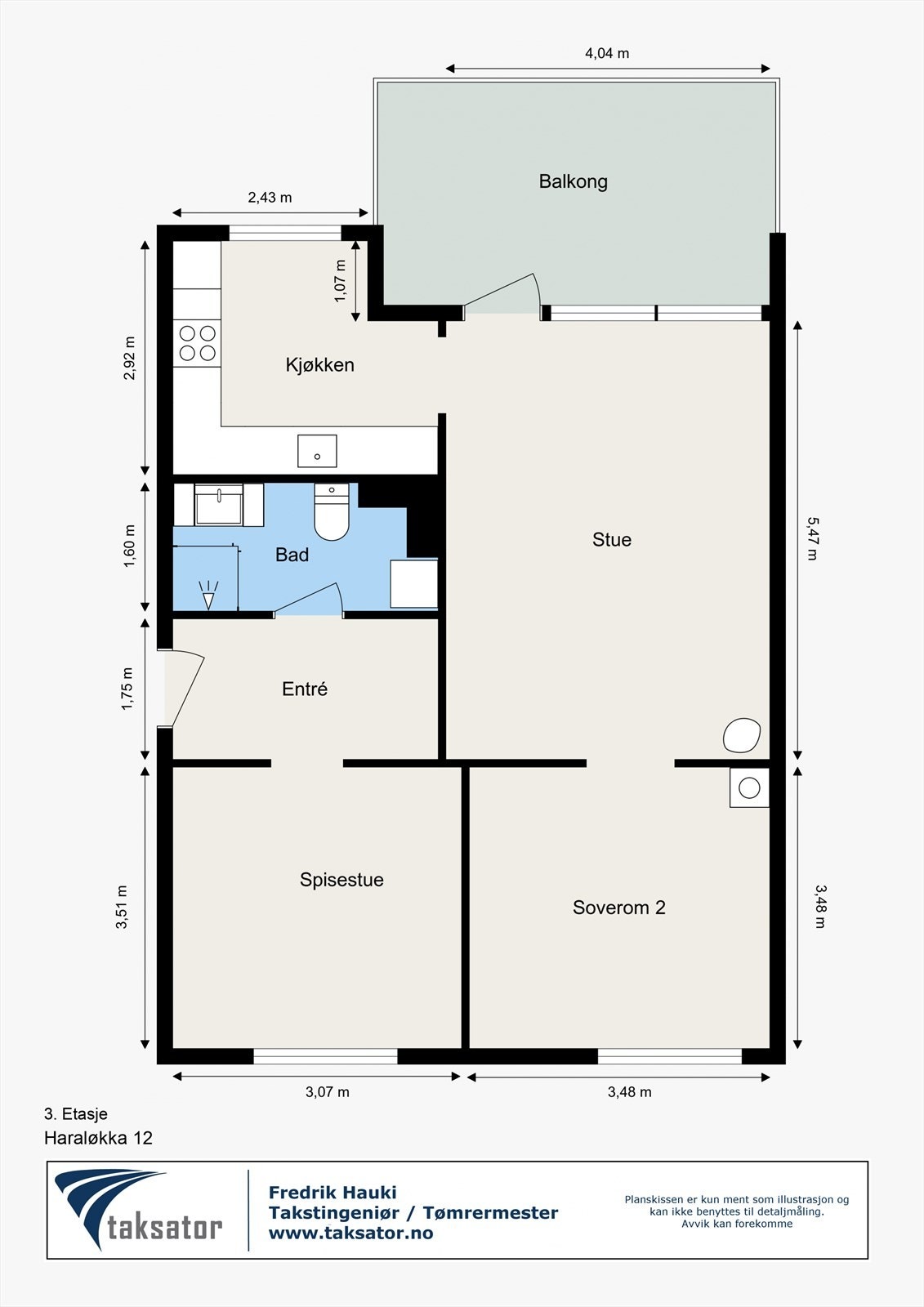 Leiligheten har en arealeffektiv planløsning med to soverom, separat kjøkken og stue. Galleribilde
