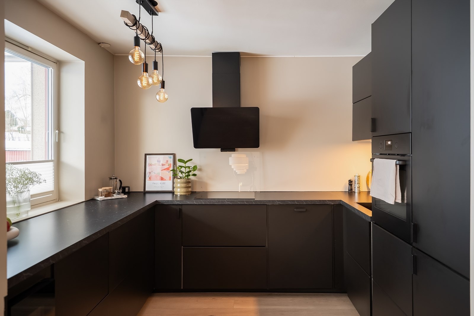 Av integrerte hvitevarer har man frys- og kjøleskap, oppvaskmaskin, platetopp, stekeovn og ventilator. Galleribilde