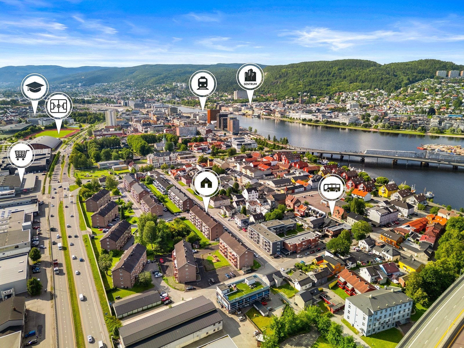 Det er kort vei til både bussholdeplass og togstasjon Galleribilde