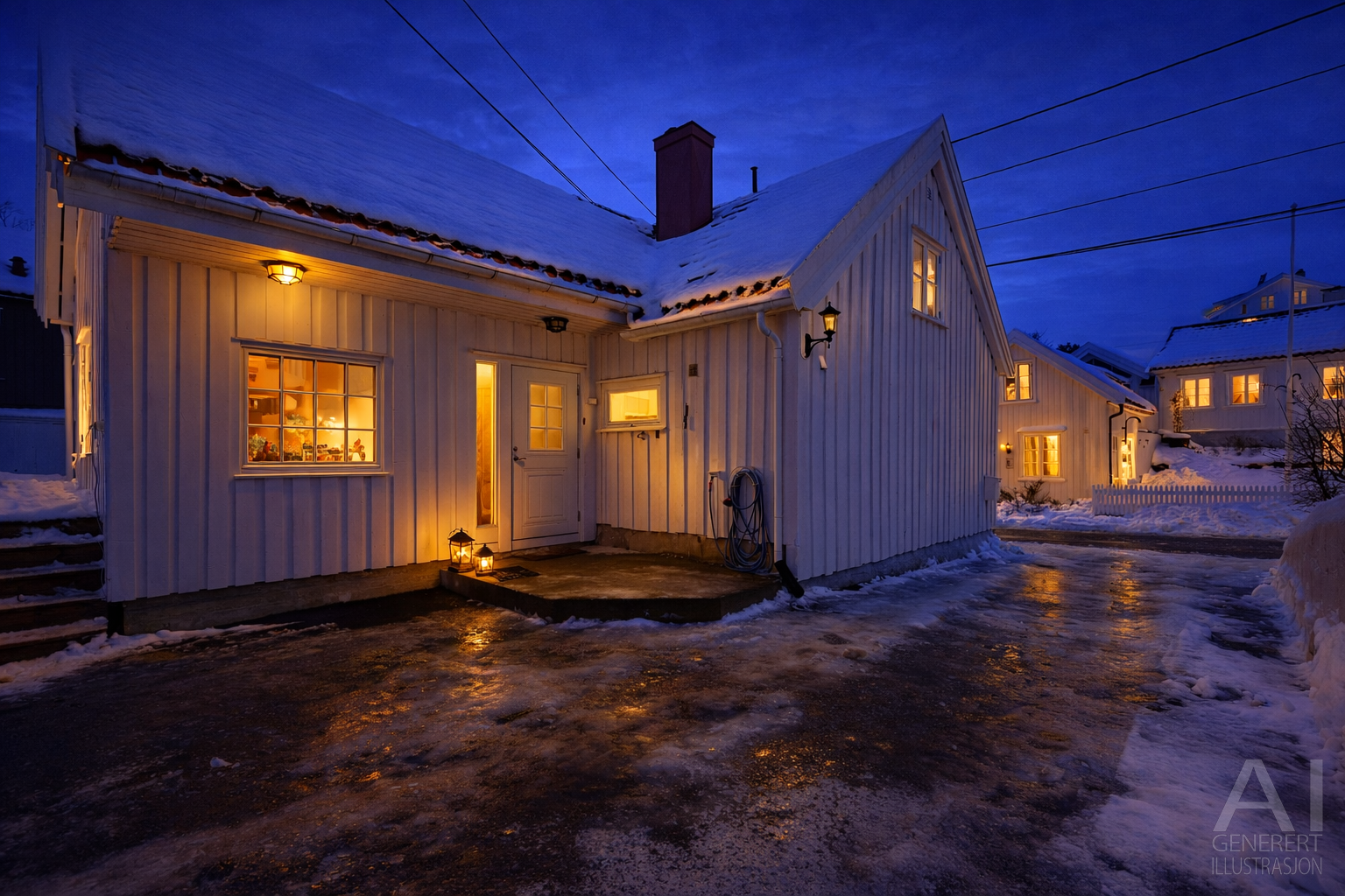 Boligen ligger hyggelig til midt i sentrum - her er det garasje samt parkering på egen tomt Galleribilde