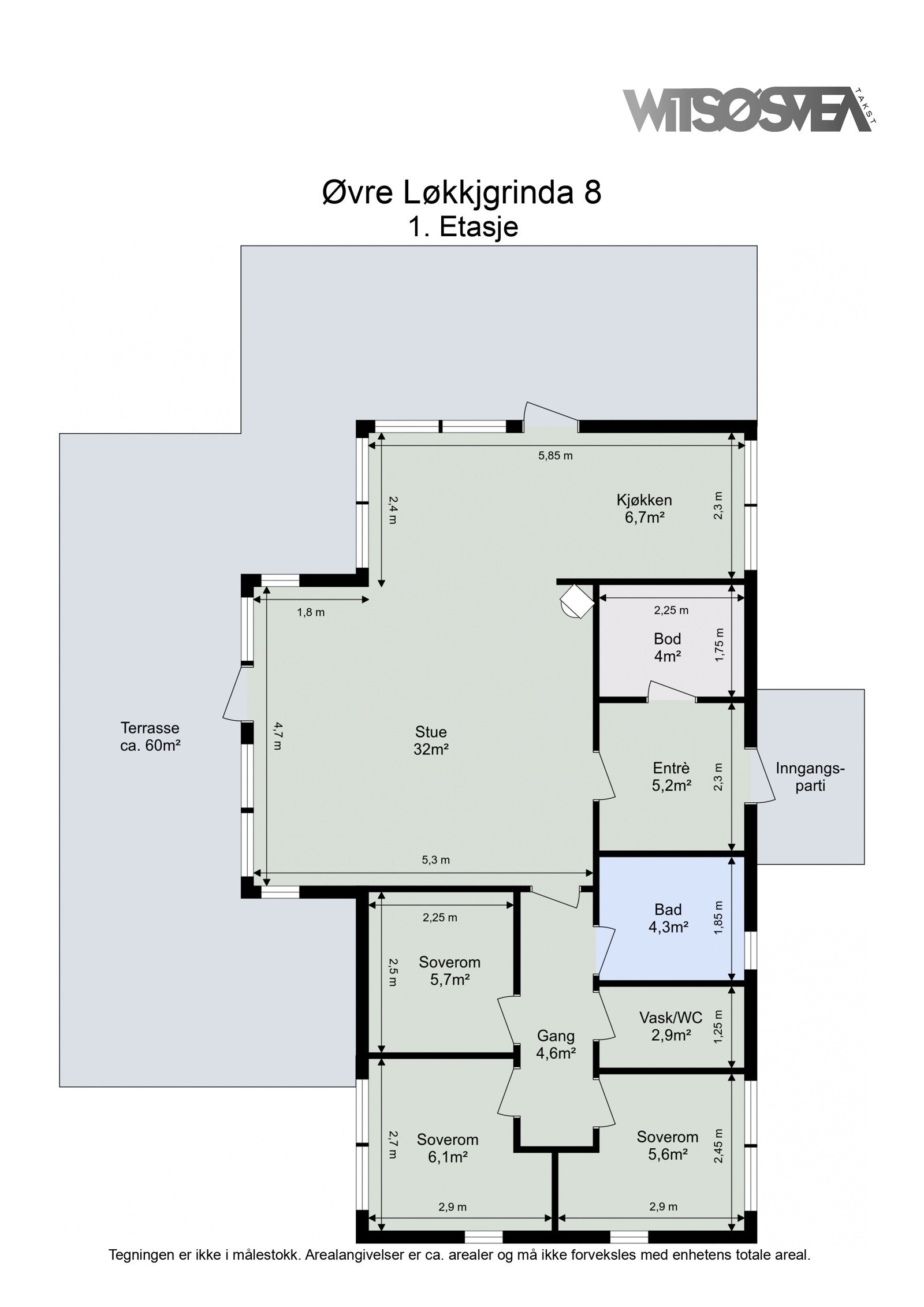 Planskisse målsatt av takstmann. Galleribilde