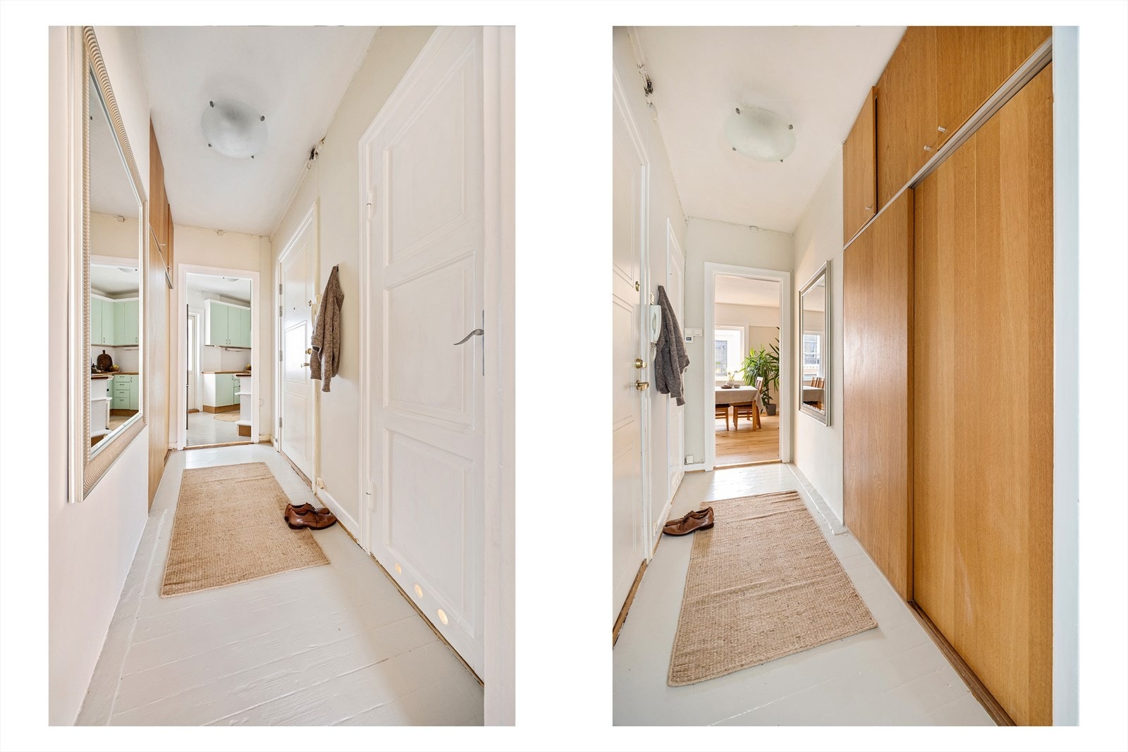 God skapplass for klær og oppbevaring i plassbygde garderobeskap i gang. Galleribilde