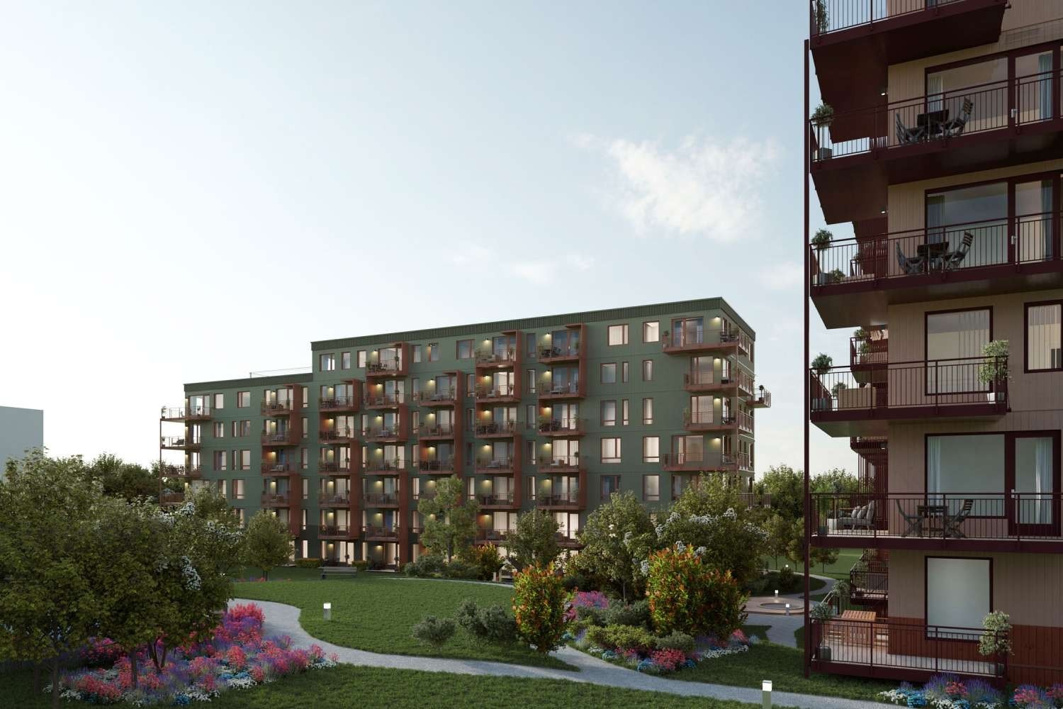 Denne selveierleiligheten har vannbåren gulvvarme. Fra stuen får du direkte utgang til en sørvendt balkong. Illustrasjonsbilde. Avvik vil forekomme. Galleribilde