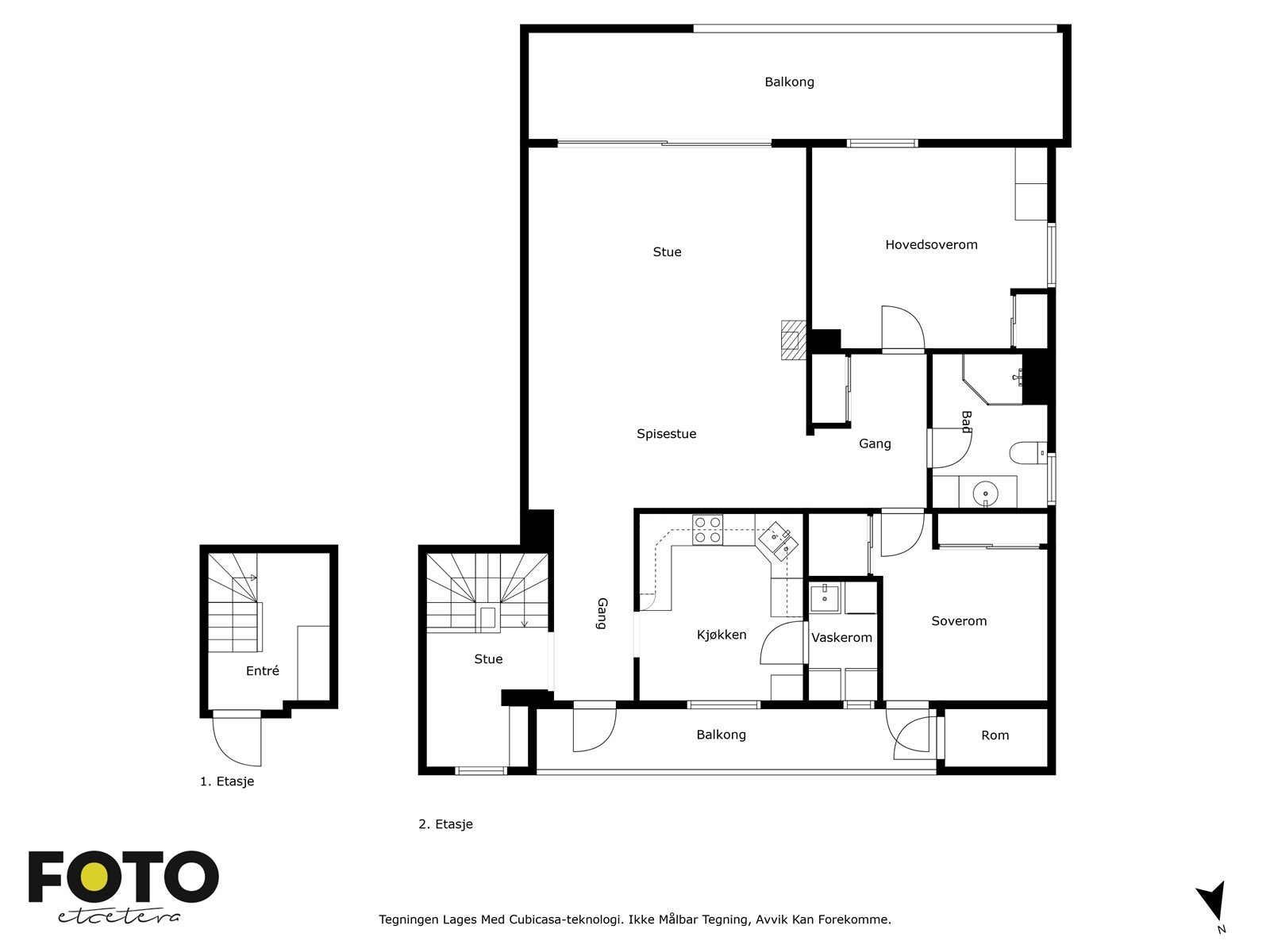 Plantegning med vindfang i 1. etasje og resten av leiligheten i 2. etasje Galleribilde