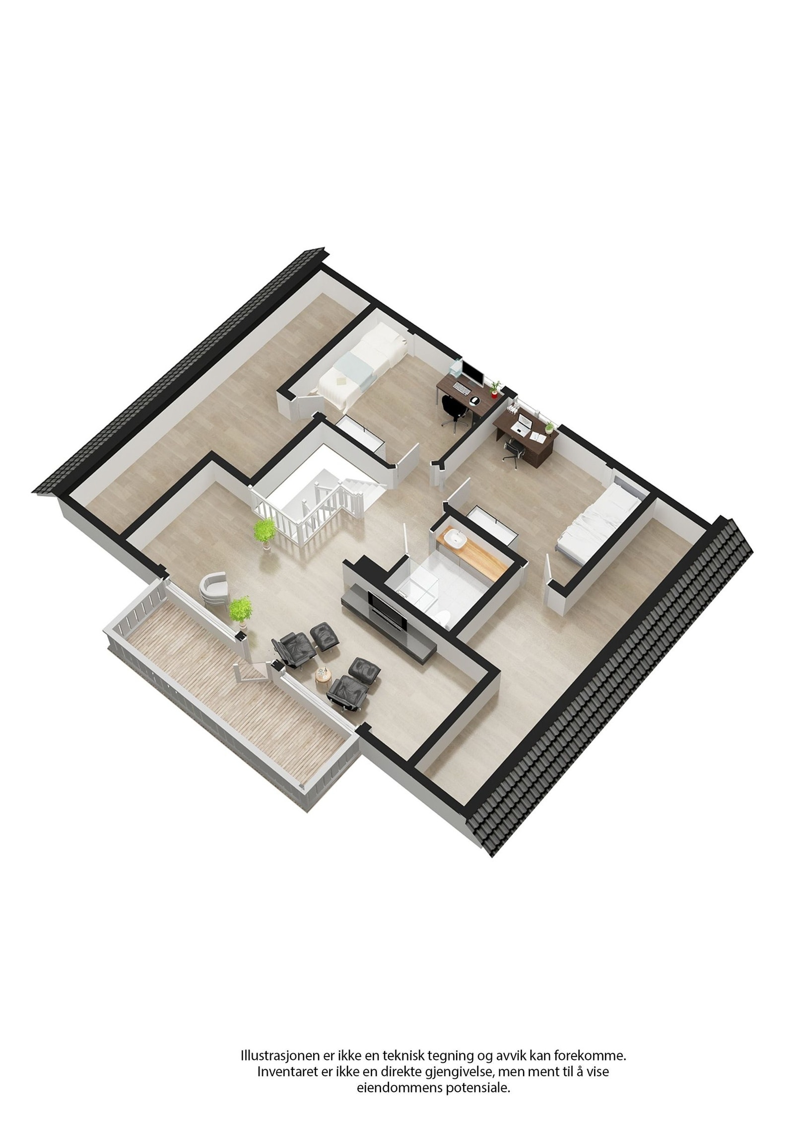 Loftsetasje plantegning 3D Galleribilde