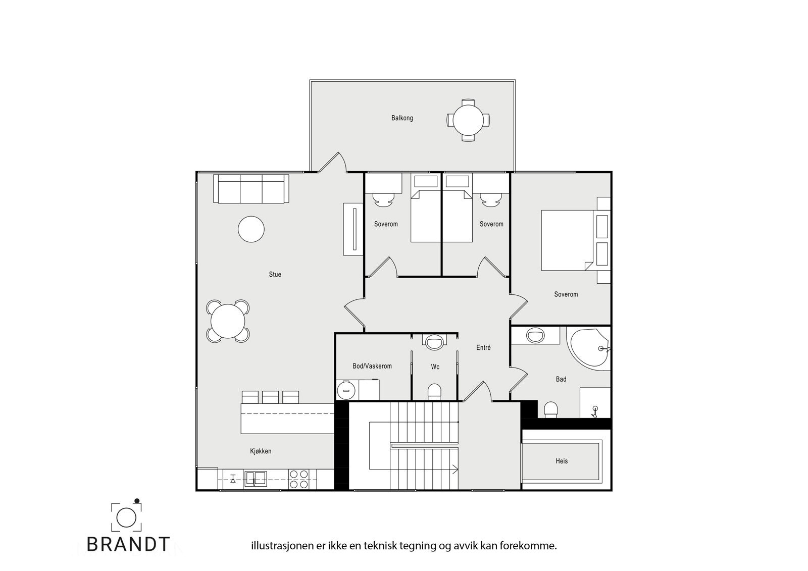 Leiligheten har en praktisk planløsning. Galleribilde