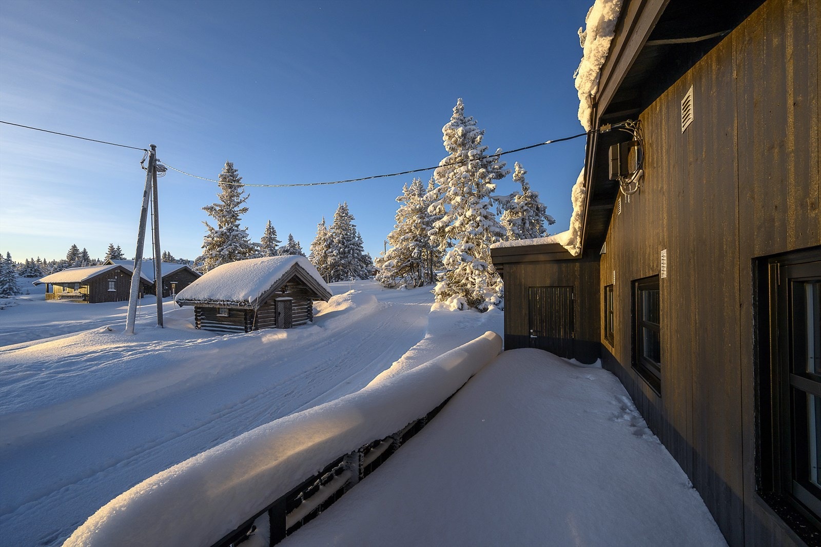 Fint å slappe av i sola i hytteveggen. Galleribilde