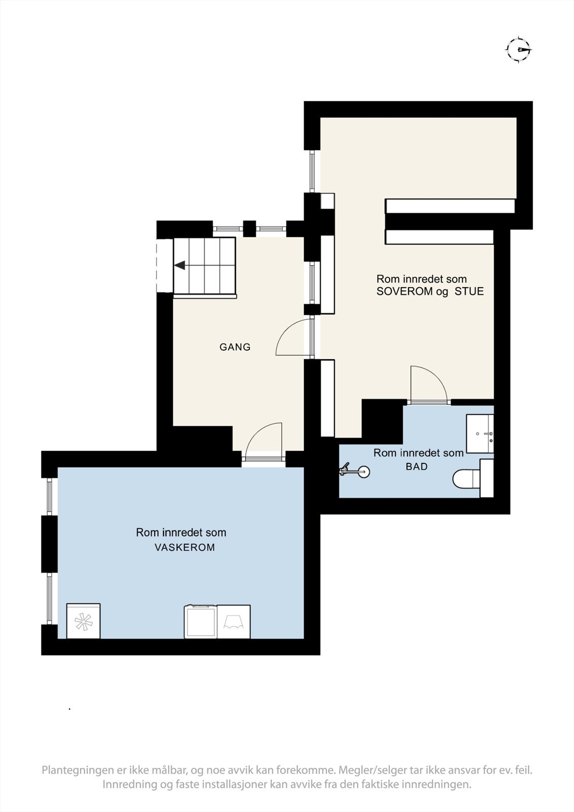 Plantegning underetasje. Det gjøres oppmerksom på at boligen er omgjort fra godkjente tegninger, se pkt. ferdigattest for mer informasjon. Galleribilde