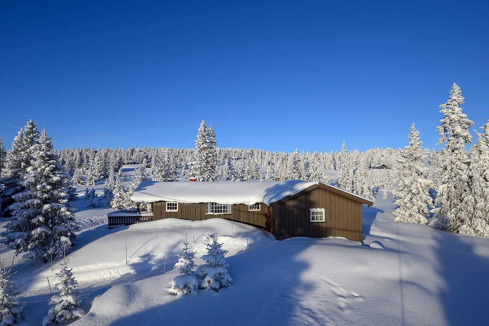 Hytta ligger forholdsvis skjermet for innsyn i et veletablert område. Herfra er det gangavstand til sentrum og servicefunksjoner som dagligvare, sportsbutikk, servering m.m. Galleribilde