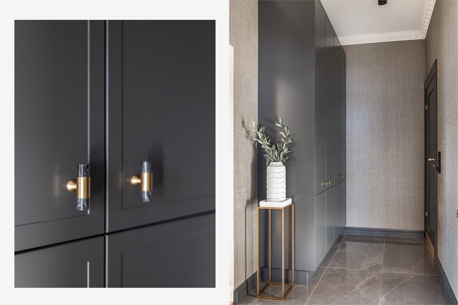 Entré/hall med behagelige varmekabler i gulv. Rikelig med oppbevaringplass fra stor garderobeseksjon. Håndtak fra Lovehandles. Galleribilde