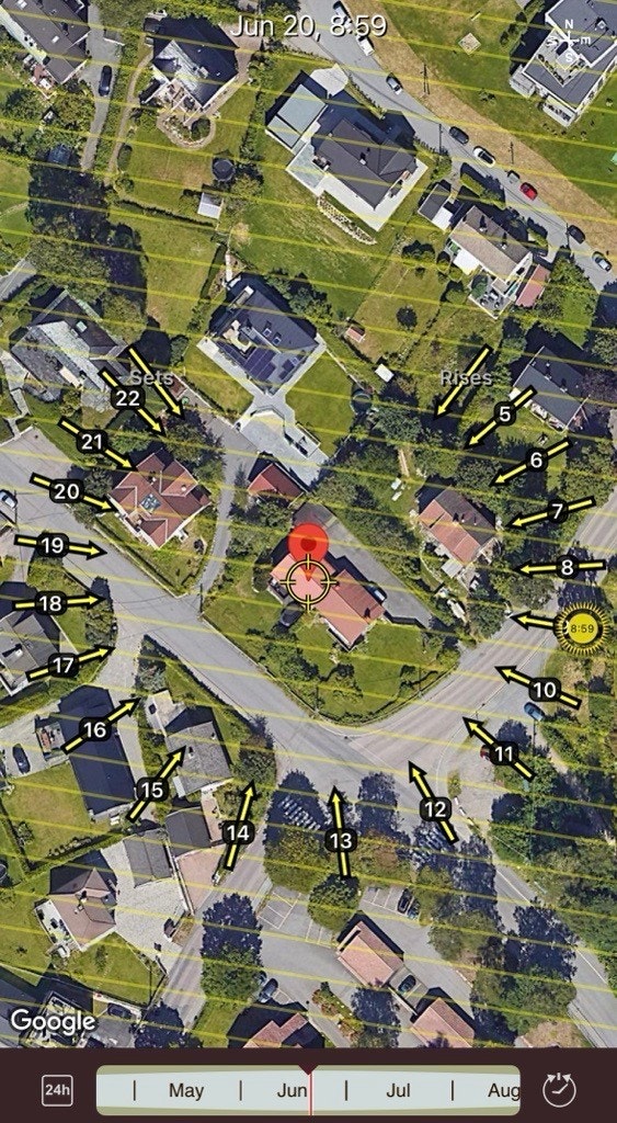 Solkart over eiendommen på sommerstid Galleribilde