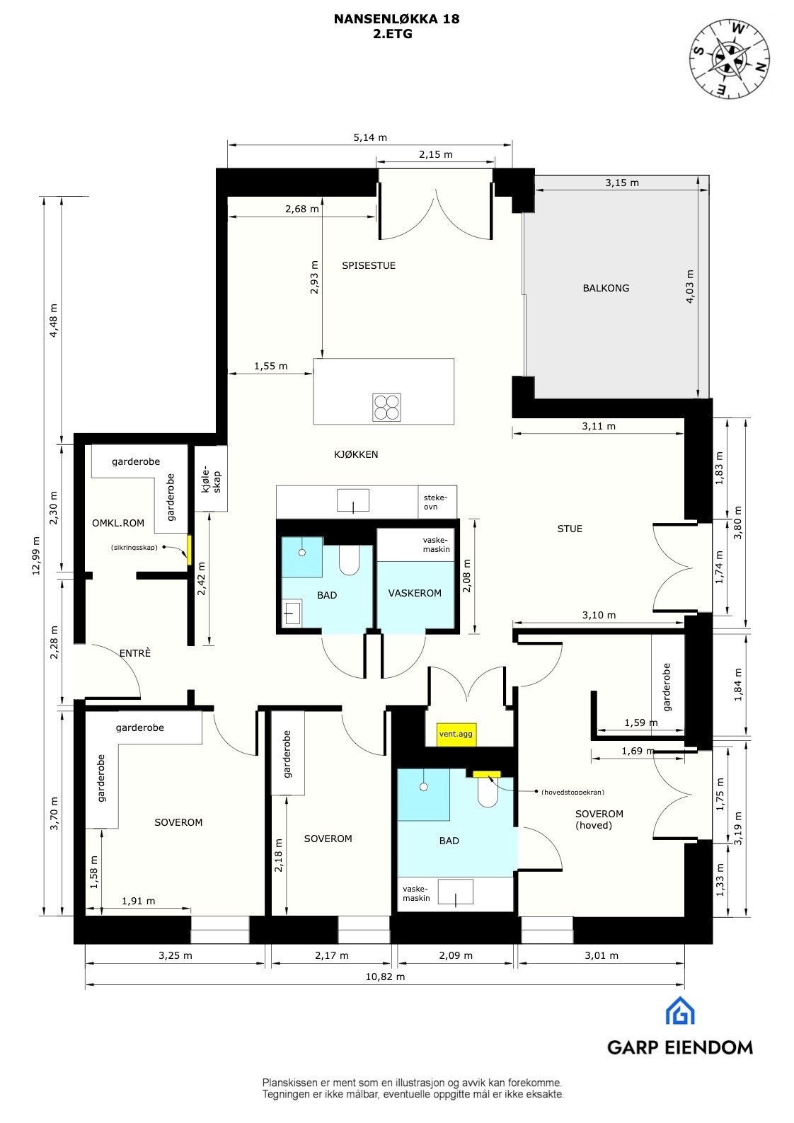 Endeleilighet med vestvendt balkong, vinduer på tre sider og en svært innholdsrik og god planløsning. Galleribilde