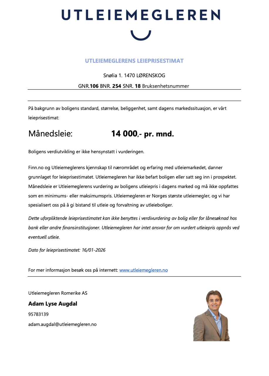 Estimert leieinntekter på ca. 14 000,- Galleribilde