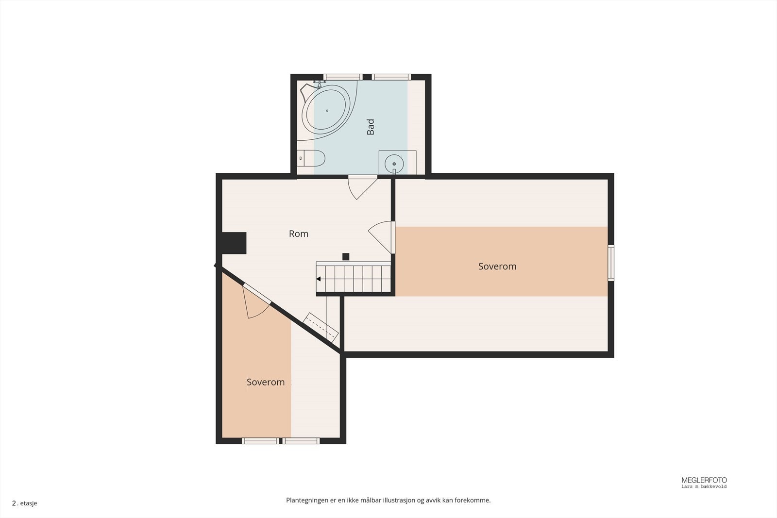 Loftsetasjen inneholder to romslige soverom, et bad og en åpen stue. Galleribilde