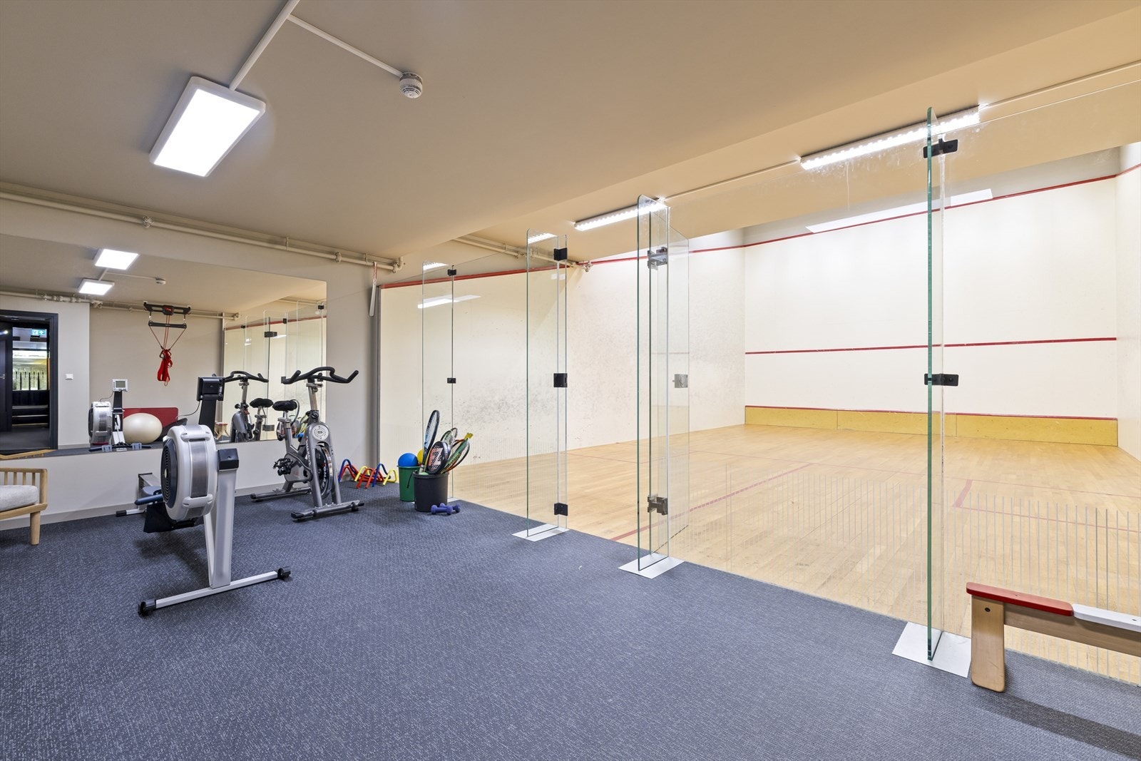 Sameiet på fire seksjoner har egen squashhall med internasjonale mål i underetasje Galleribilde