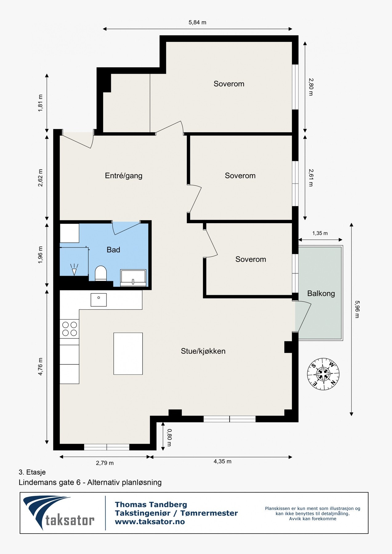 Alternativ planskisse med tre soverom. Galleribilde