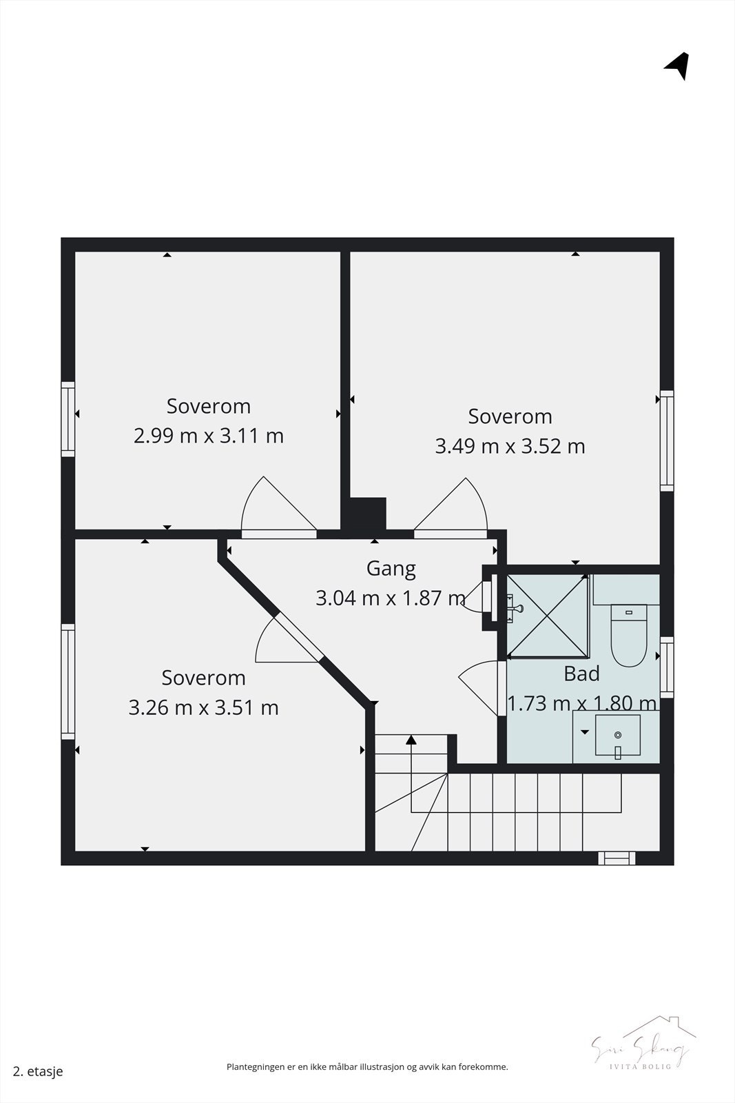 Plantegning i 2D av loftet(romløsning er optimalisert) Galleribilde