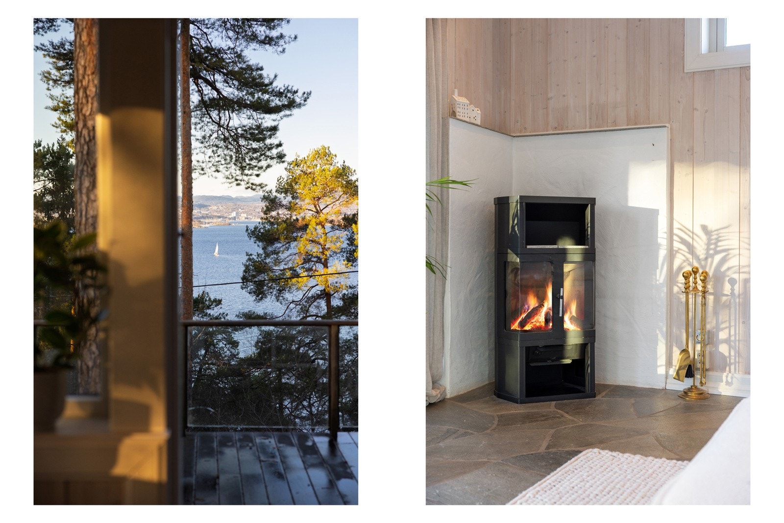 Ildstedet tilfører lunhet og gjør rommet like innbydende på kjølige kvelder som på lyse sommerdager. Galleribilde