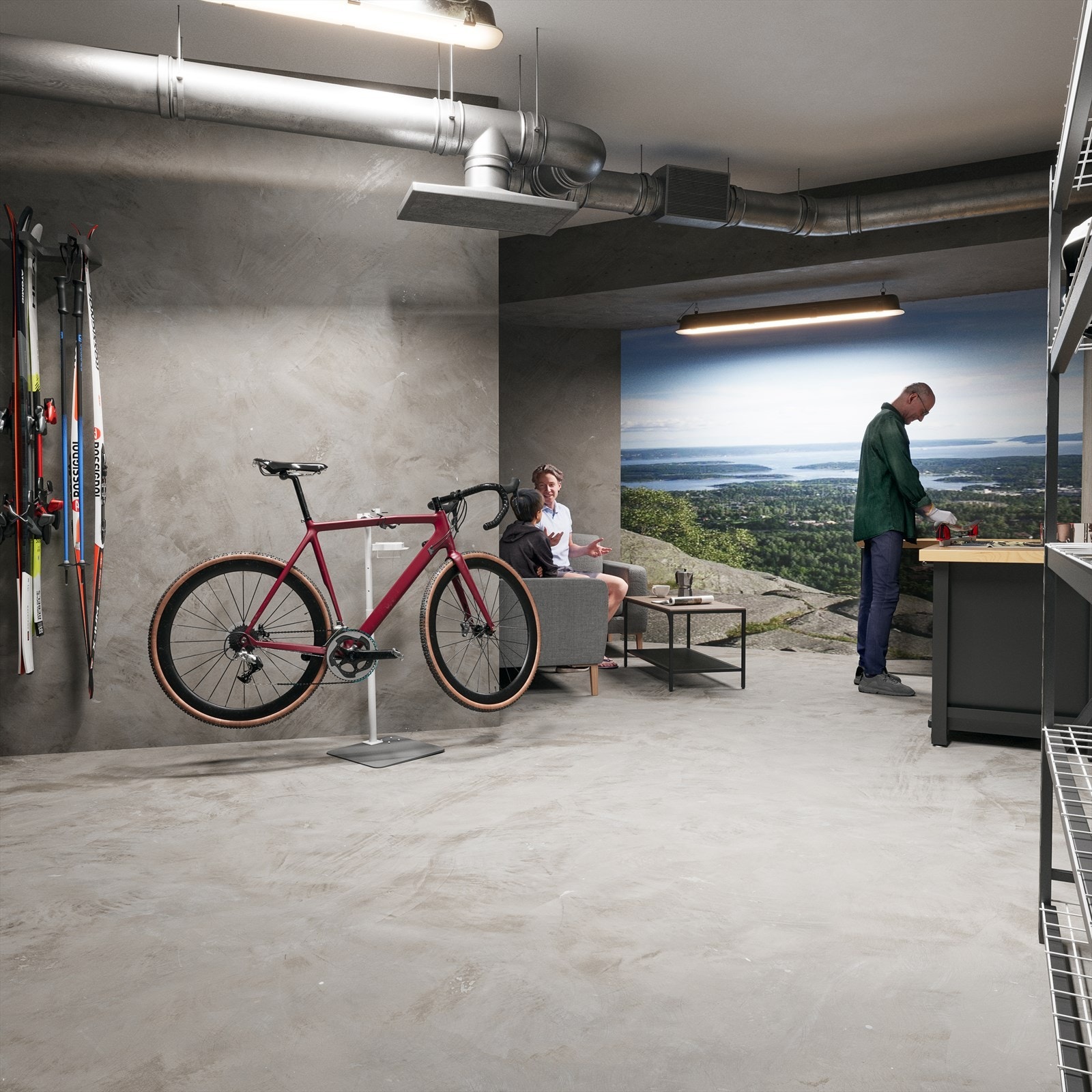 I garasjen finner du Vallergrendas felles hobbyrom med fasiliteter for å fikse sykkelen og smøre skiene Galleribilde