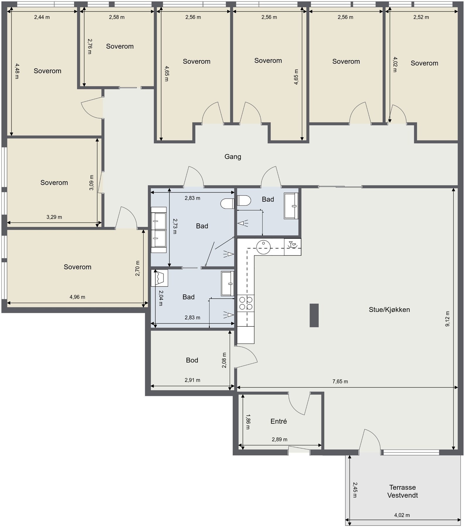 Målsatt plantegning. Galleribilde