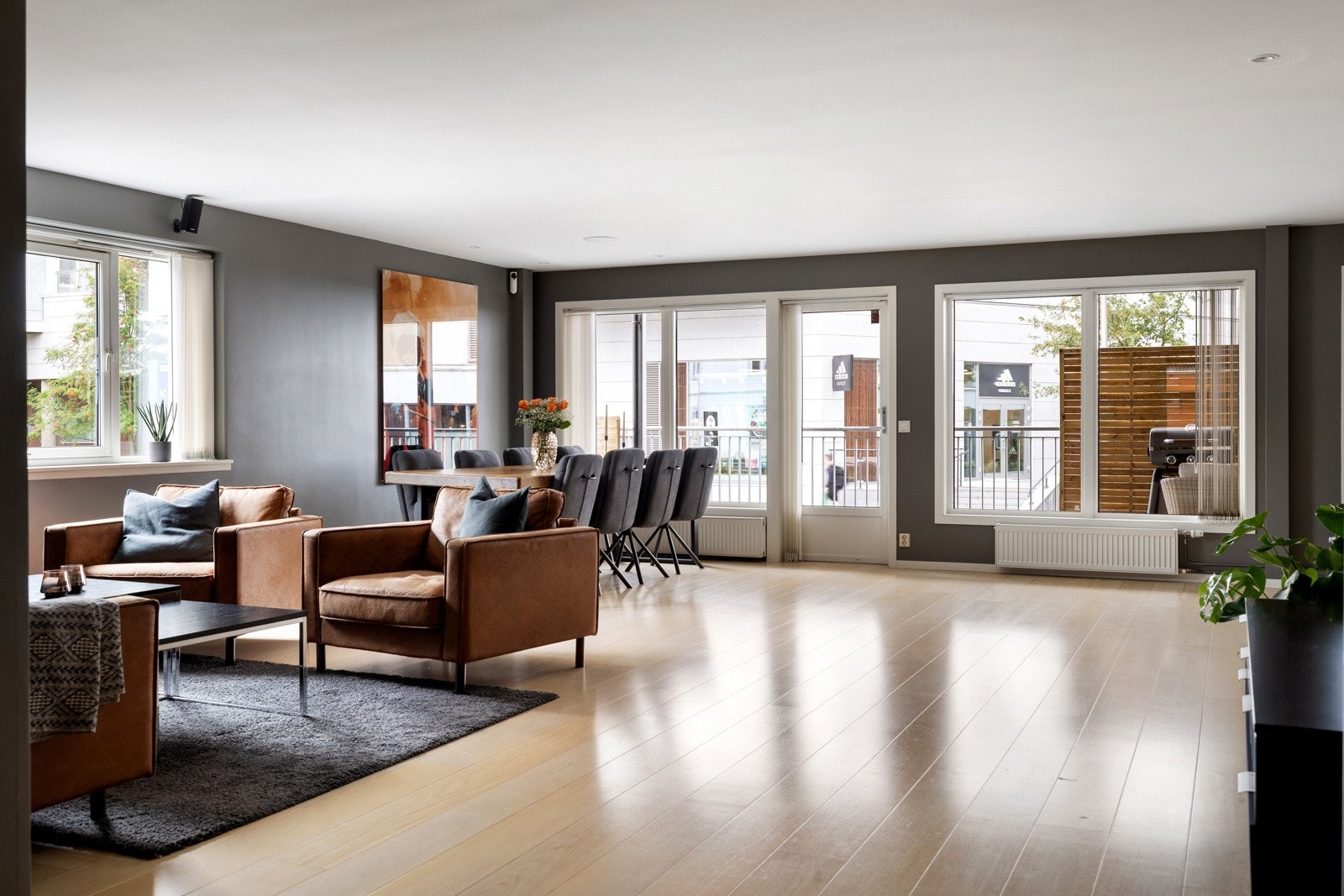 Fra stuen er det utgang til leilighetens veranda Galleribilde