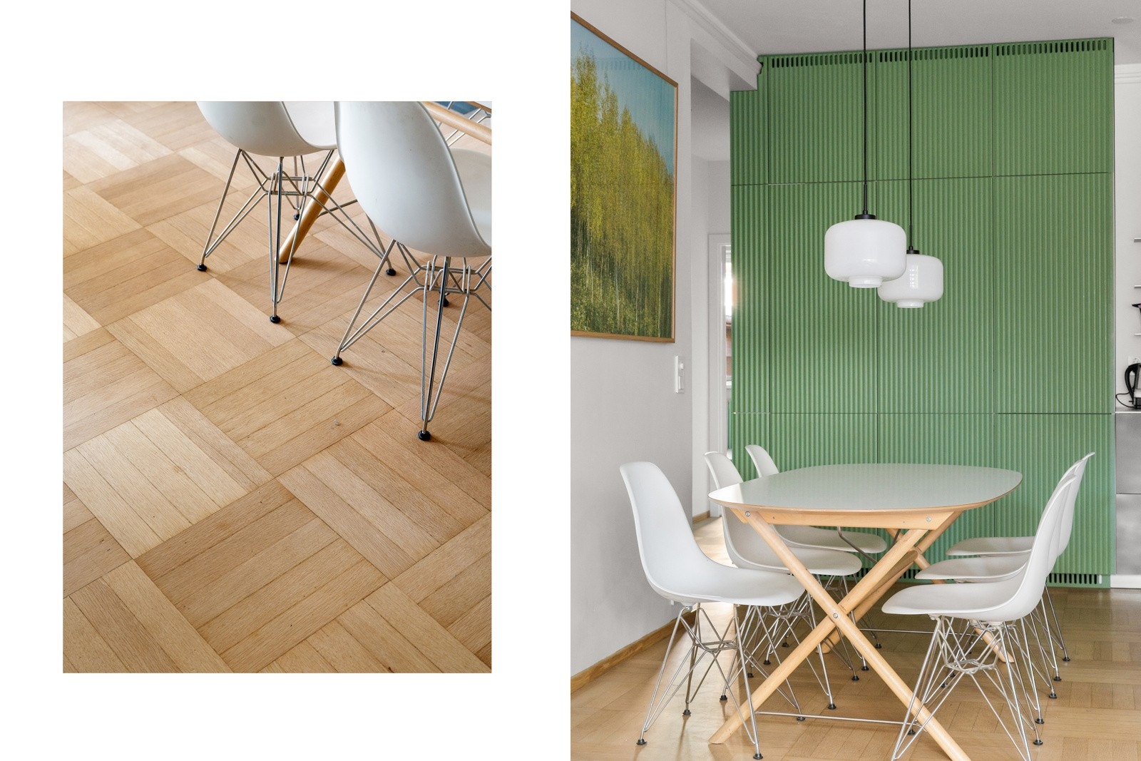 Parkettgulvet gir et varmt og innbydende preg, og passer godt inn i leilighetens stil. Galleribilde