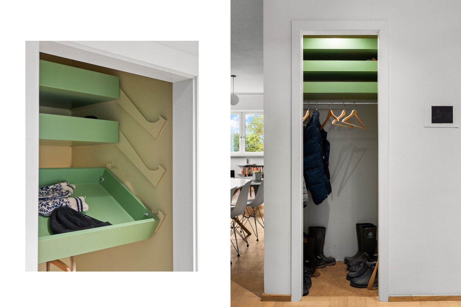 Garderobeseksjon med god plass til yttertøy og smarte hyller. Galleribilde