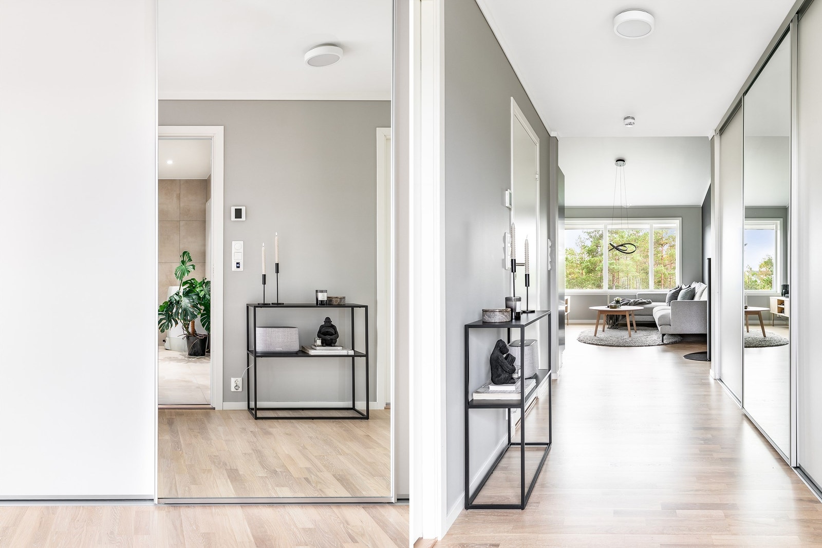 Leilighetens soverom og bad er praktisk samlet langs entreen. Galleribilde