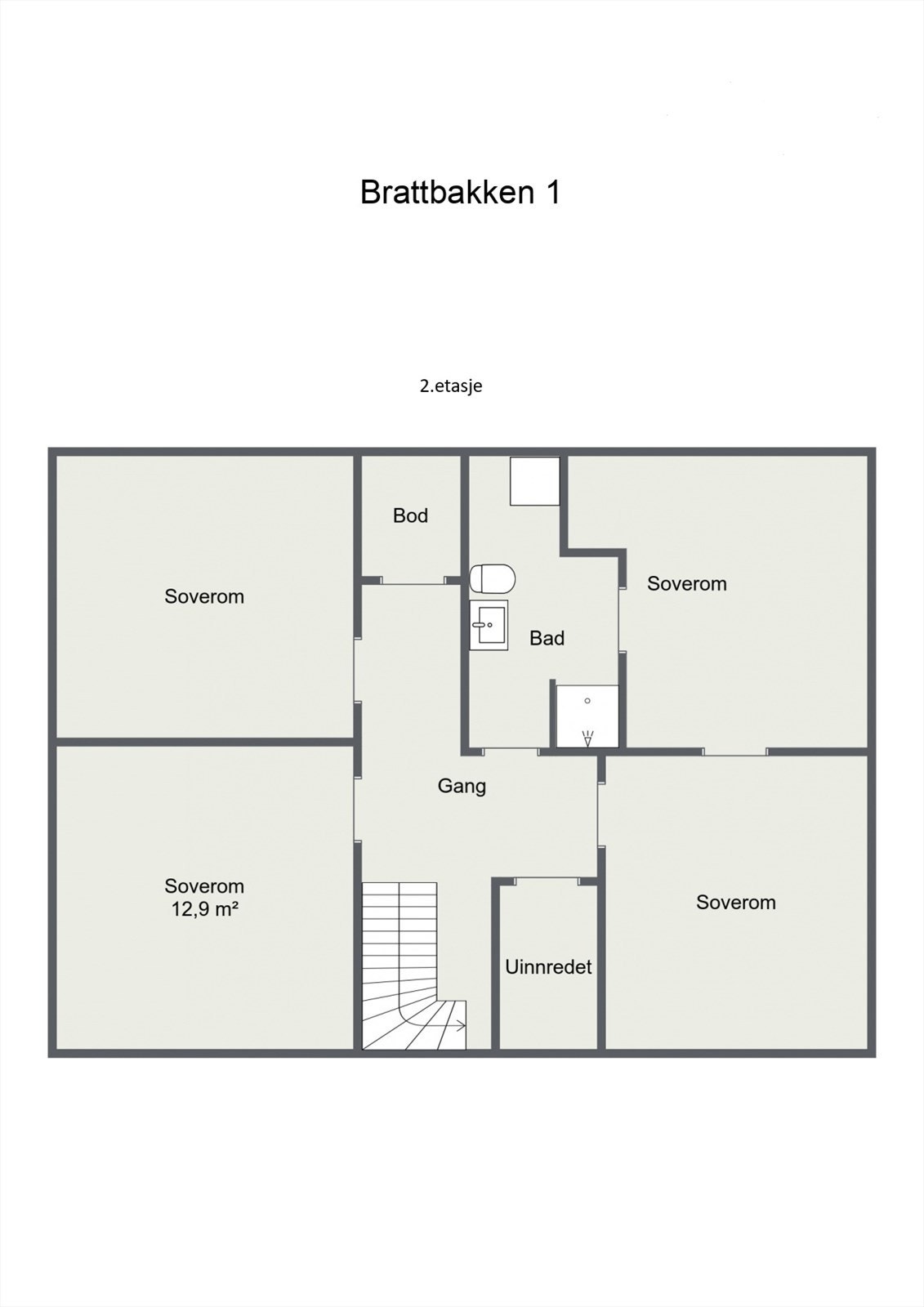 Planløsning over dagens inndeling av 2. etasje Galleribilde