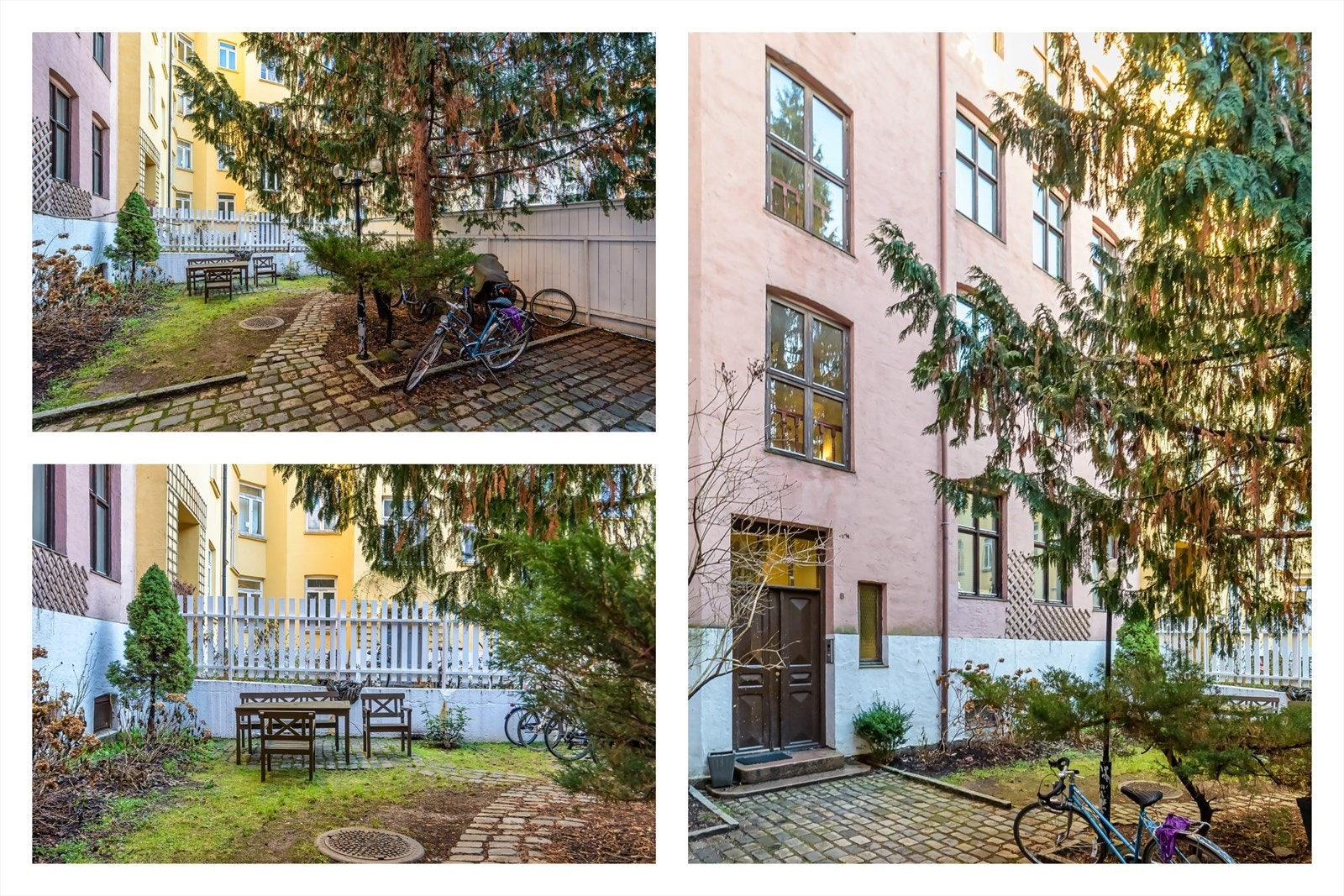 Inngang til boligen fra indre gård - Trivelige, grønne fellesarealer og sykkelparkering Galleribilde