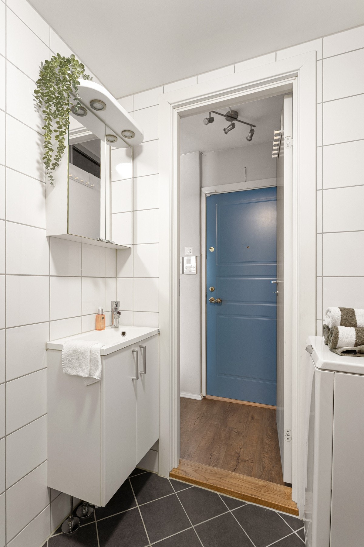 Det er opplegg for vaskemaskin på badet. I borettslaget er det også fellesvaskeri. Galleribilde