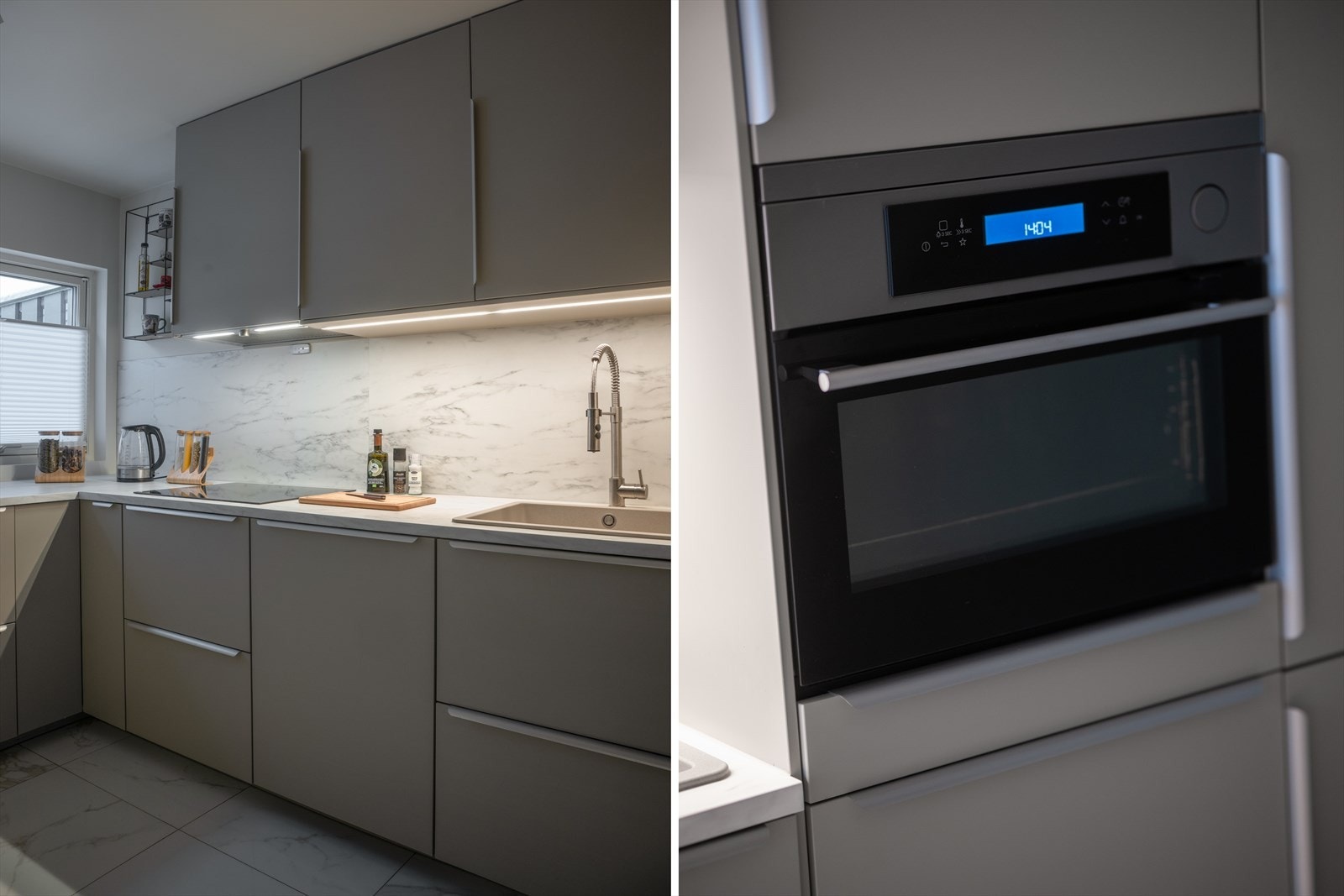 Kjøkkeninnredningen har glatte fronter og praktiske soft-close skuffer fra IKEA, som gir et stilrent og tidløst uttrykk Galleribilde