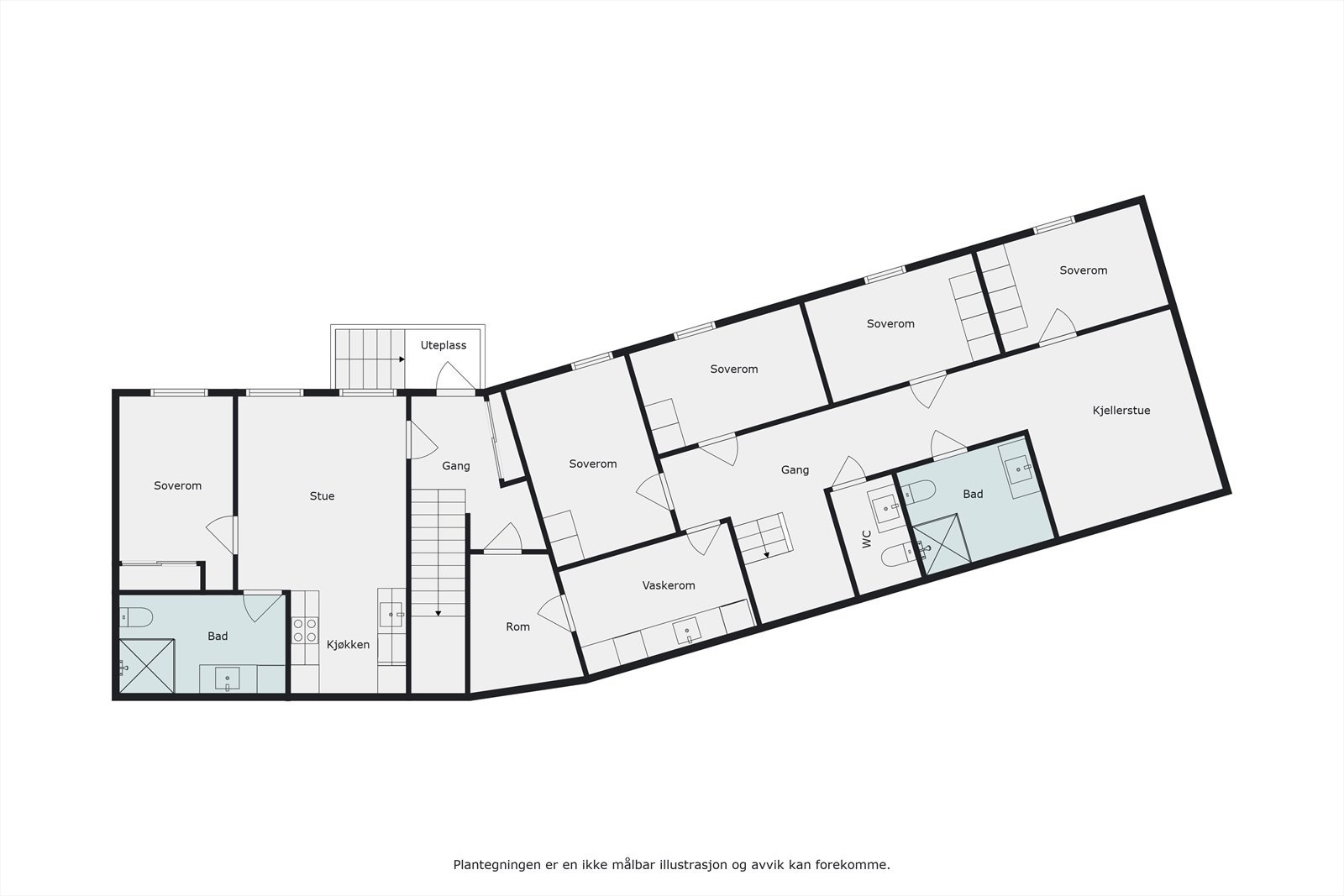 Plantegning underetasje med adkomst til hybel. Galleribilde