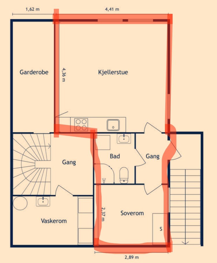 Planløsning - hybel markert i rødt Galleribilde