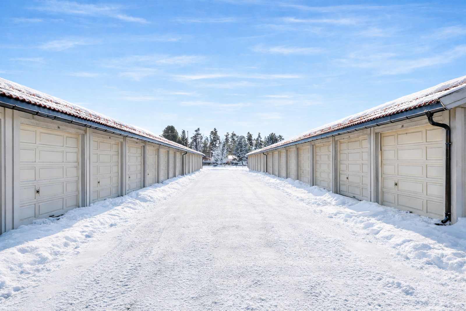 1 garasjeplass i felles rekke (ingen skriftlighet på eierforholdet). Illustrasjosnfoto. Galleribilde