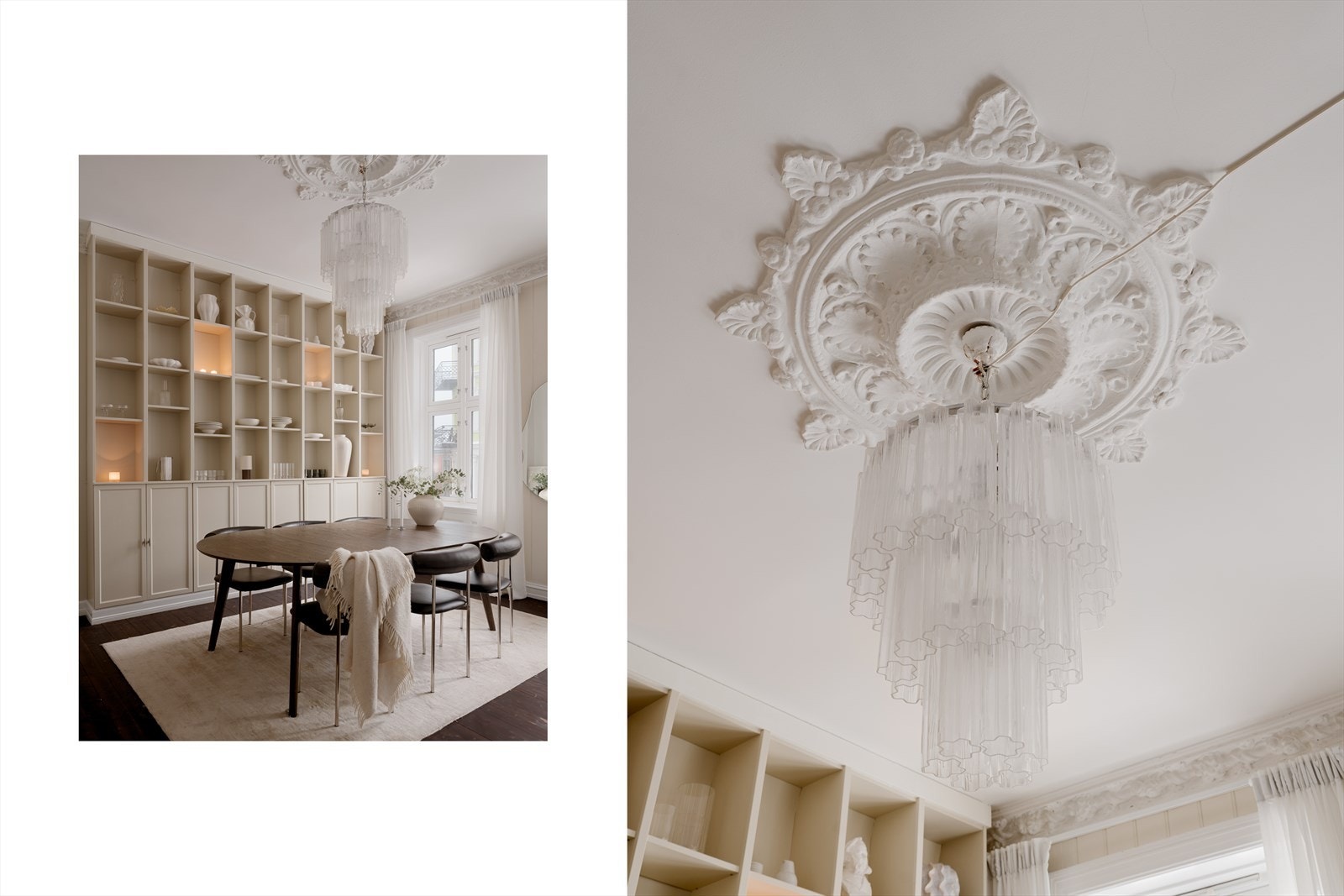 En gjennomgående, lys og romslig 3-roms med vakre klassiske detaljer som rosett, stukkatur, god takhøyde og store vinduer. Galleribilde