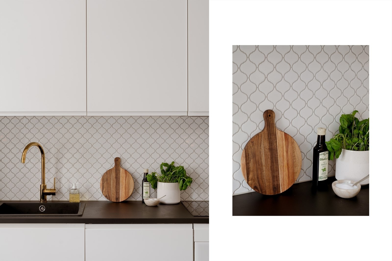 På bakvegg finner du flotte fliser, som spiller godt mot leilighetens ellers klassiske detaljer. Galleribilde