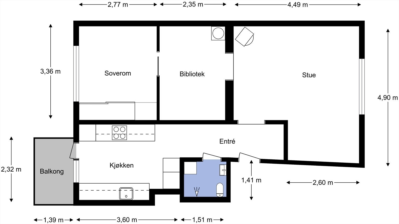 Plantegning med mål fra takstmann - Fjellgata 59 Galleribilde