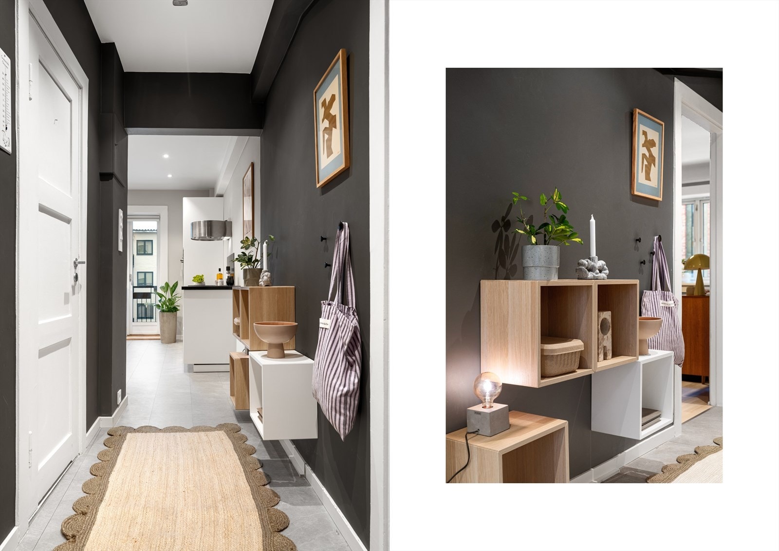 Her er det plass til yttertøy og sko, og den praktiske utformingen gir enkel adkomst videre til boligens øvrige rom. Foto: Henrik Fjørtoft Sporsheim. Galleribilde