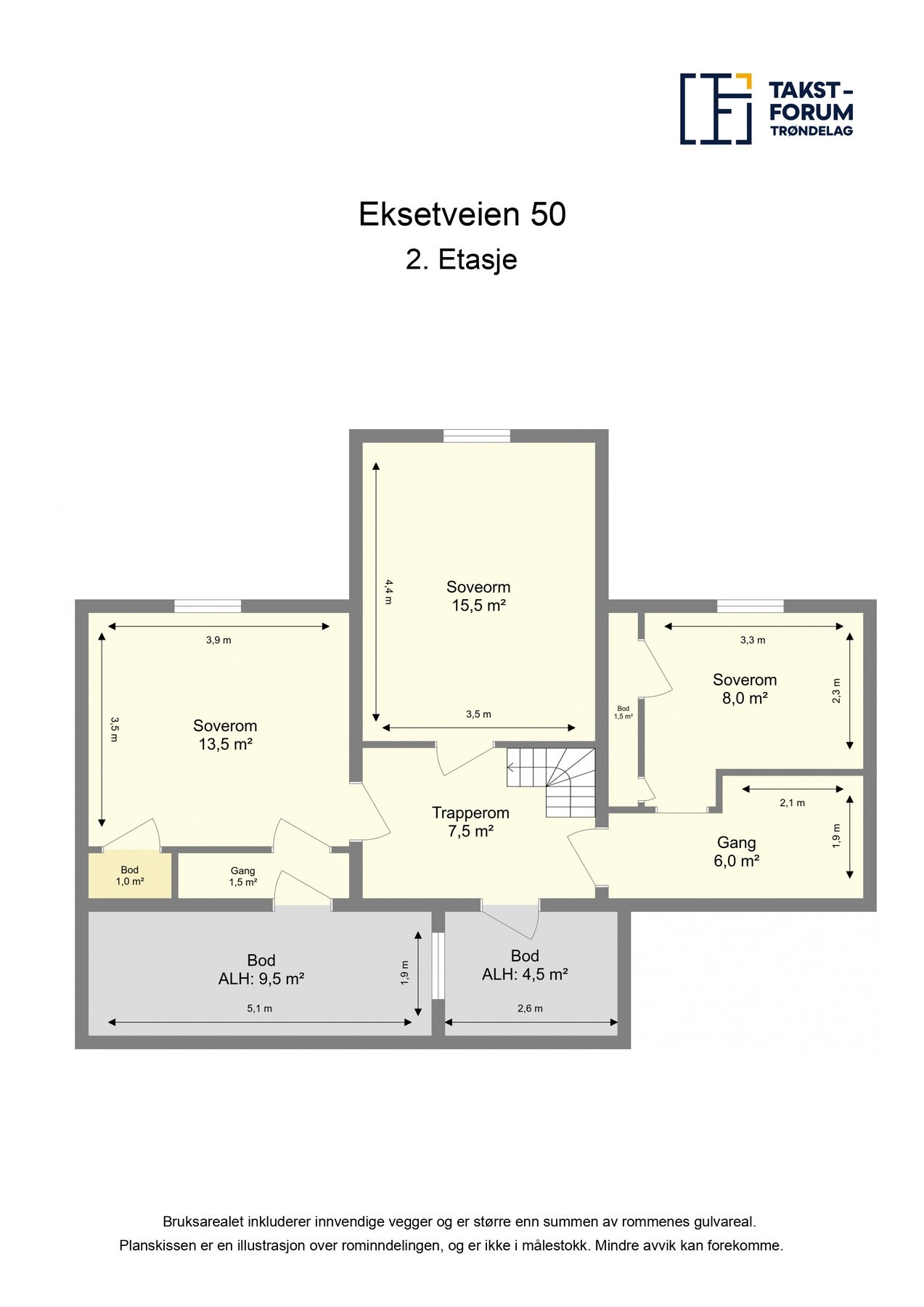 Planskisse 2. etasje. med arealer Galleribilde