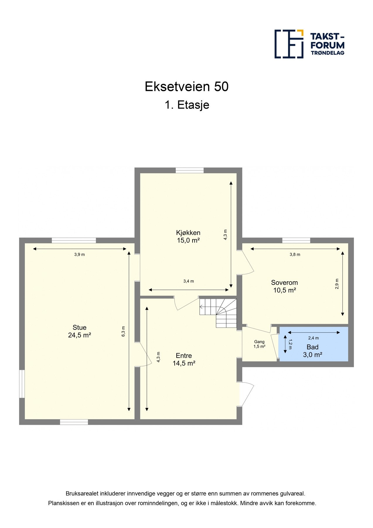 Planskisse 1.etg. med arealer Galleribilde