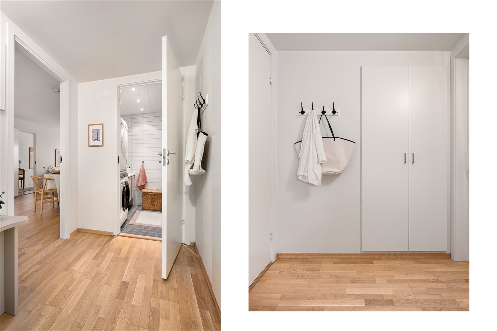 Velkommen inn! Entréen gir et umiddelbart godt førsteinntrykk, og har rikelig med oppbevaringsplass i en innebygget garderobe. Galleribilde