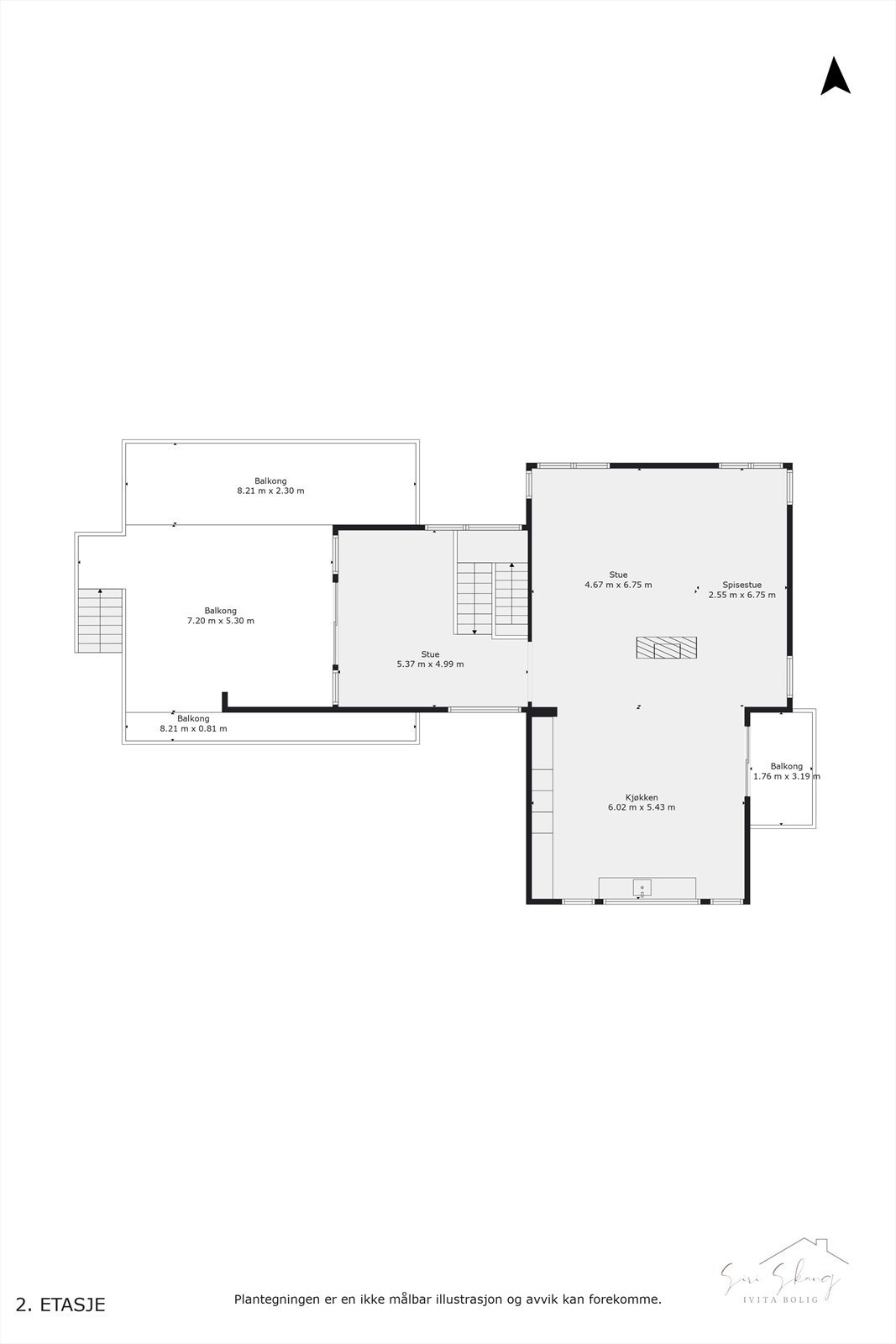 Plantegning i 2D av 2.etg. Galleribilde