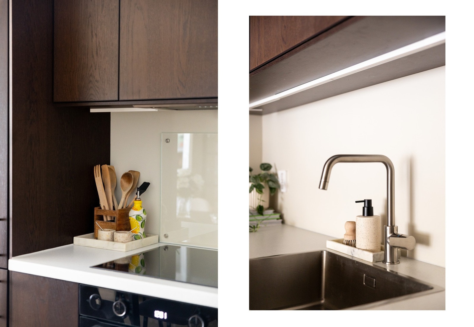 Det er en fin kombinasjon av skap- og benkeplass for både oppbevaring og matlaging. Galleribilde