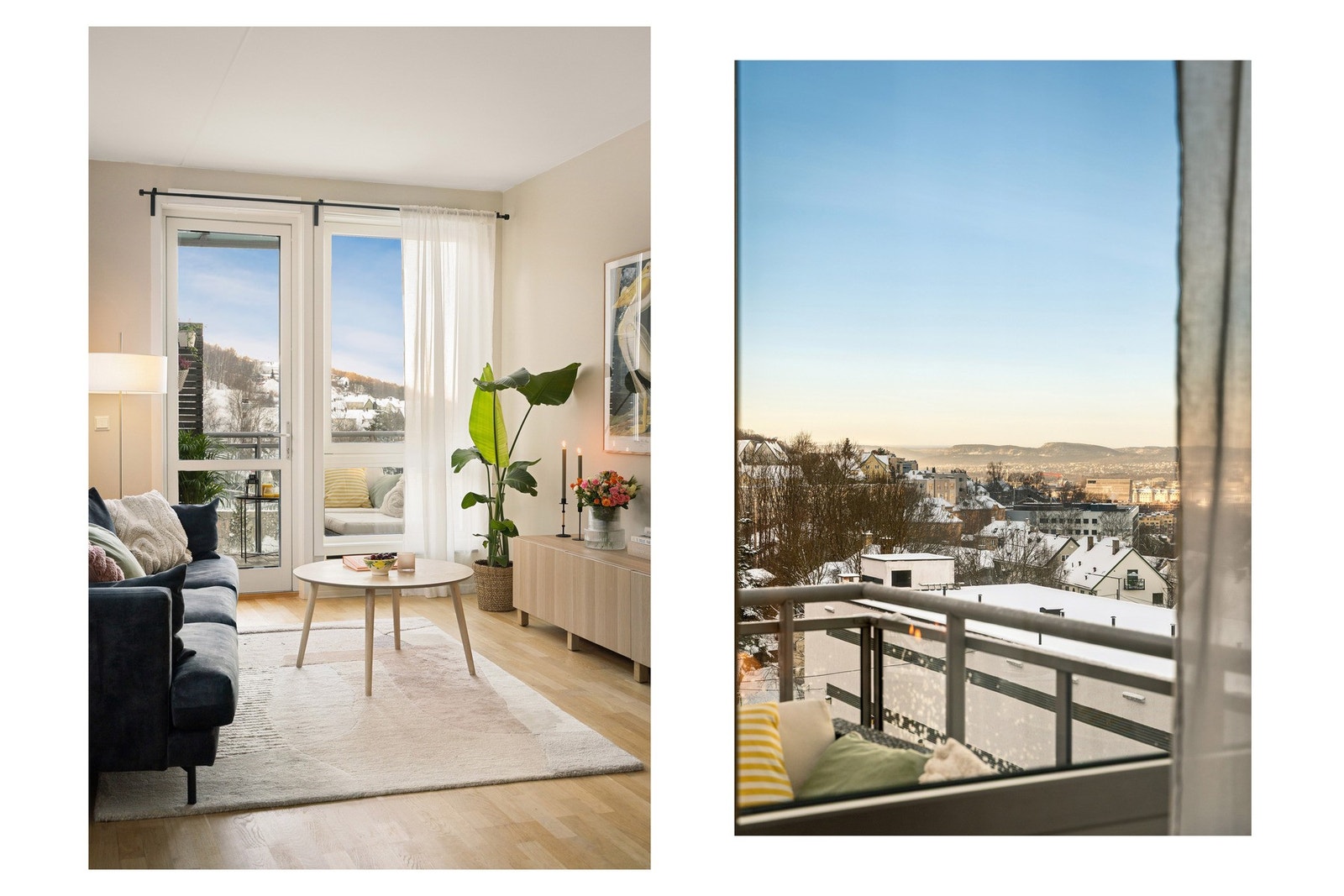 Her er hovedbalkongen, som forøvrig har mange soltimer om sommeren: Fra ca. kl12 til solnedgang, ifølge selger. Galleribilde