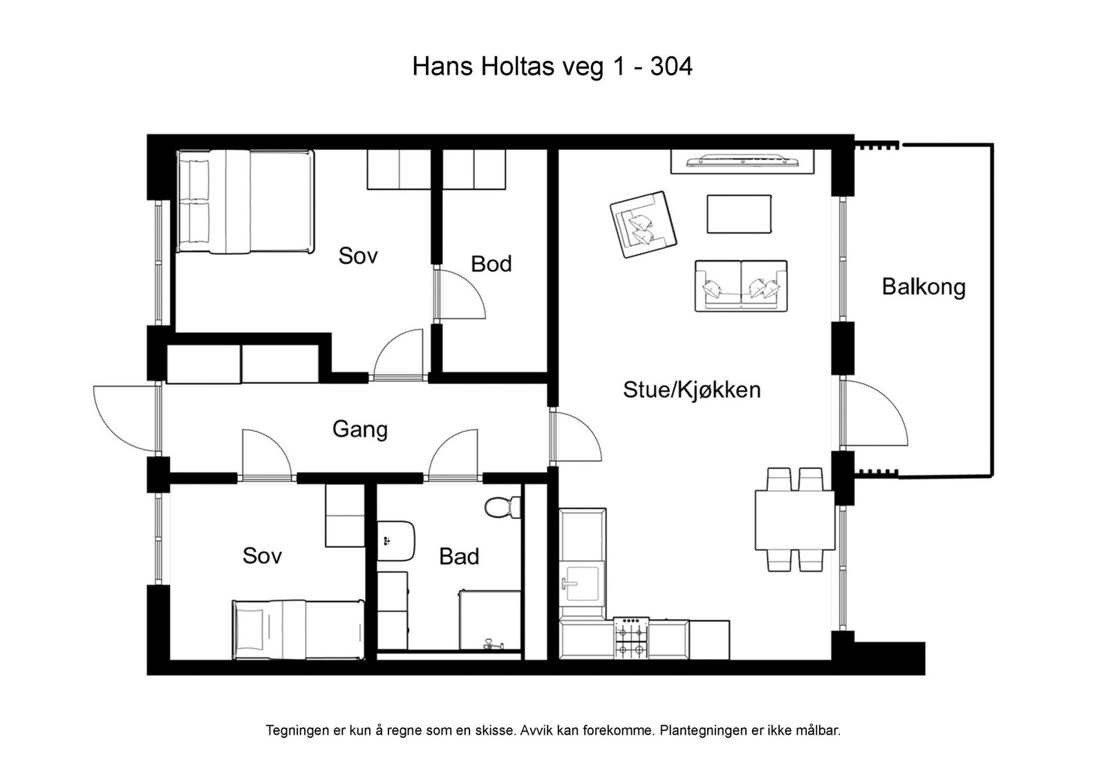 Plantegning av leilighet 304 Galleribilde