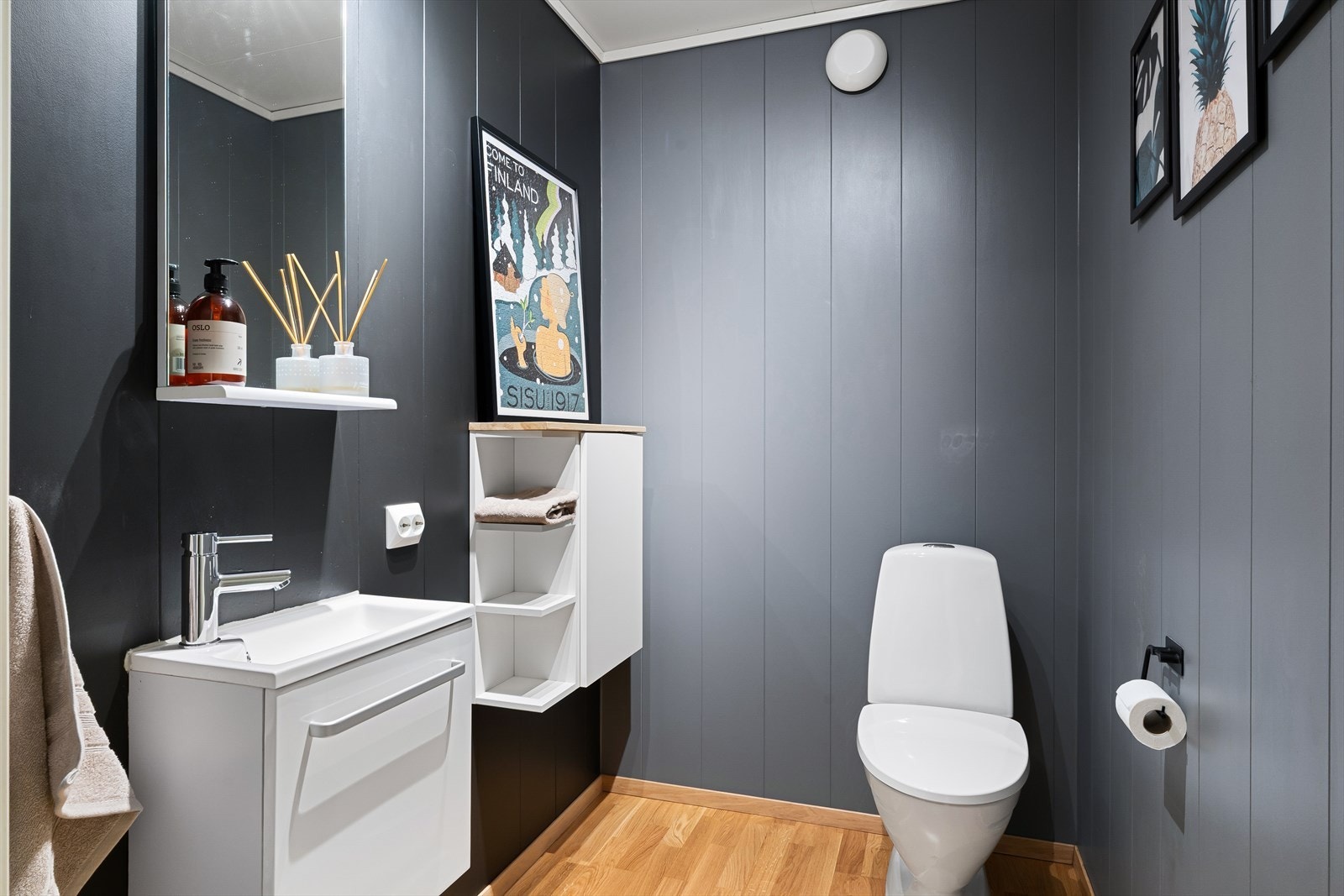 Romslig og praktisk gjestetoalett i hovedetasjen. Galleribilde